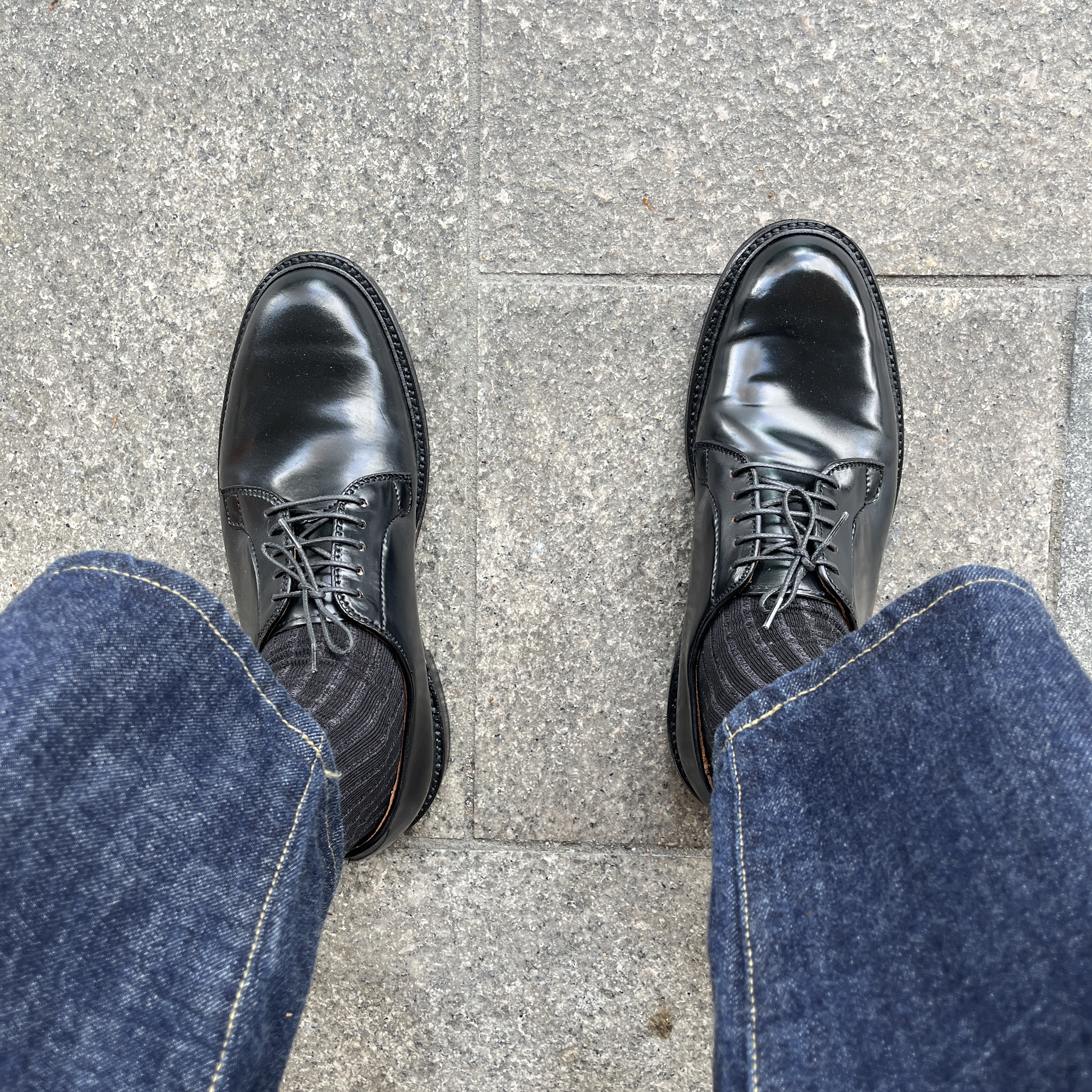 Alden 9901 Cordovan Plain Toe Blucher Oxford Black - D 착용 스타일 - 2