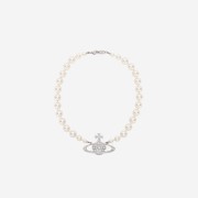 Vivienne Westwood One Row Pearl Bas Relief Choker Silver