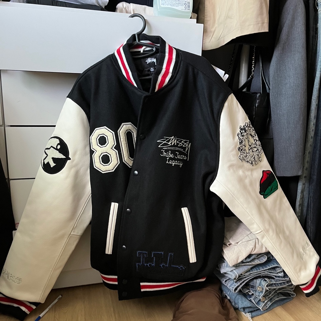 Stussy x Our Legacy x Denim Tears TTL Varsity Jacket Black 착용 스타일