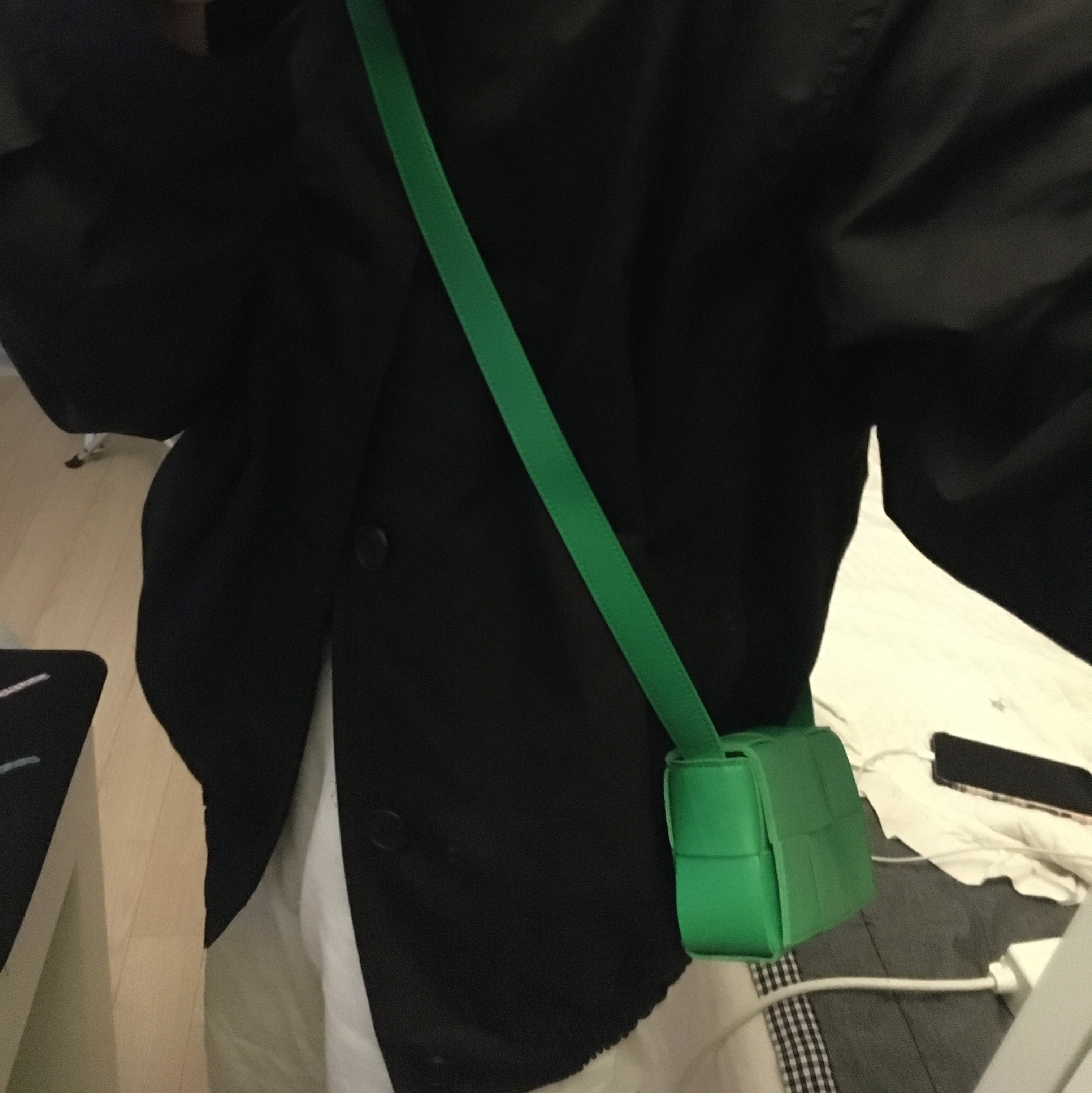 Bottega Veneta Mini Leather Cassette Parakeet 착용 스타일 - 3