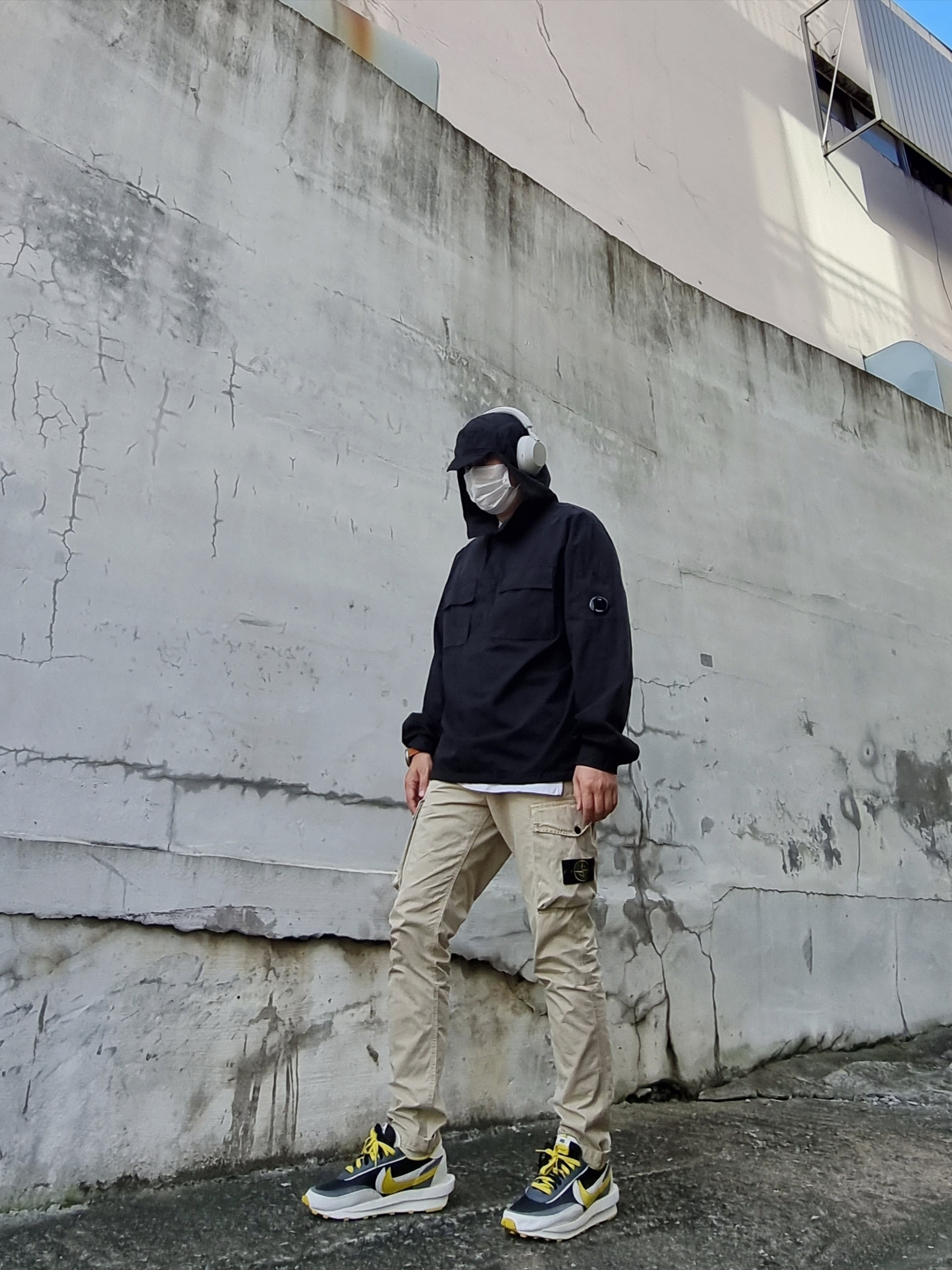 Nike x Sacai x Undercover LDWaffle Black Bright Citron, Sony WH-1000XM5 Silver (Korean Ver.) 착용 스타일 - 1