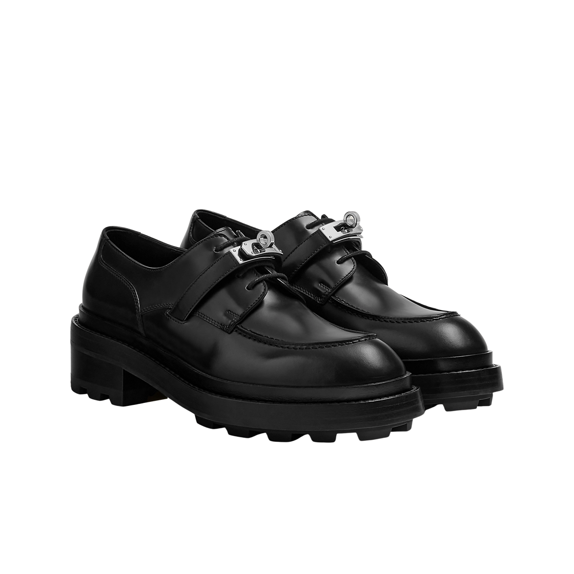 (W) 에르메스 퍼스트 옥스포드 슈즈 글레이즈드 카프스킨 & 팔라듐 하드웨어 누아((W) Hermes First Oxford Shoe Glazed Calfskin & Palladium Noir) - 2