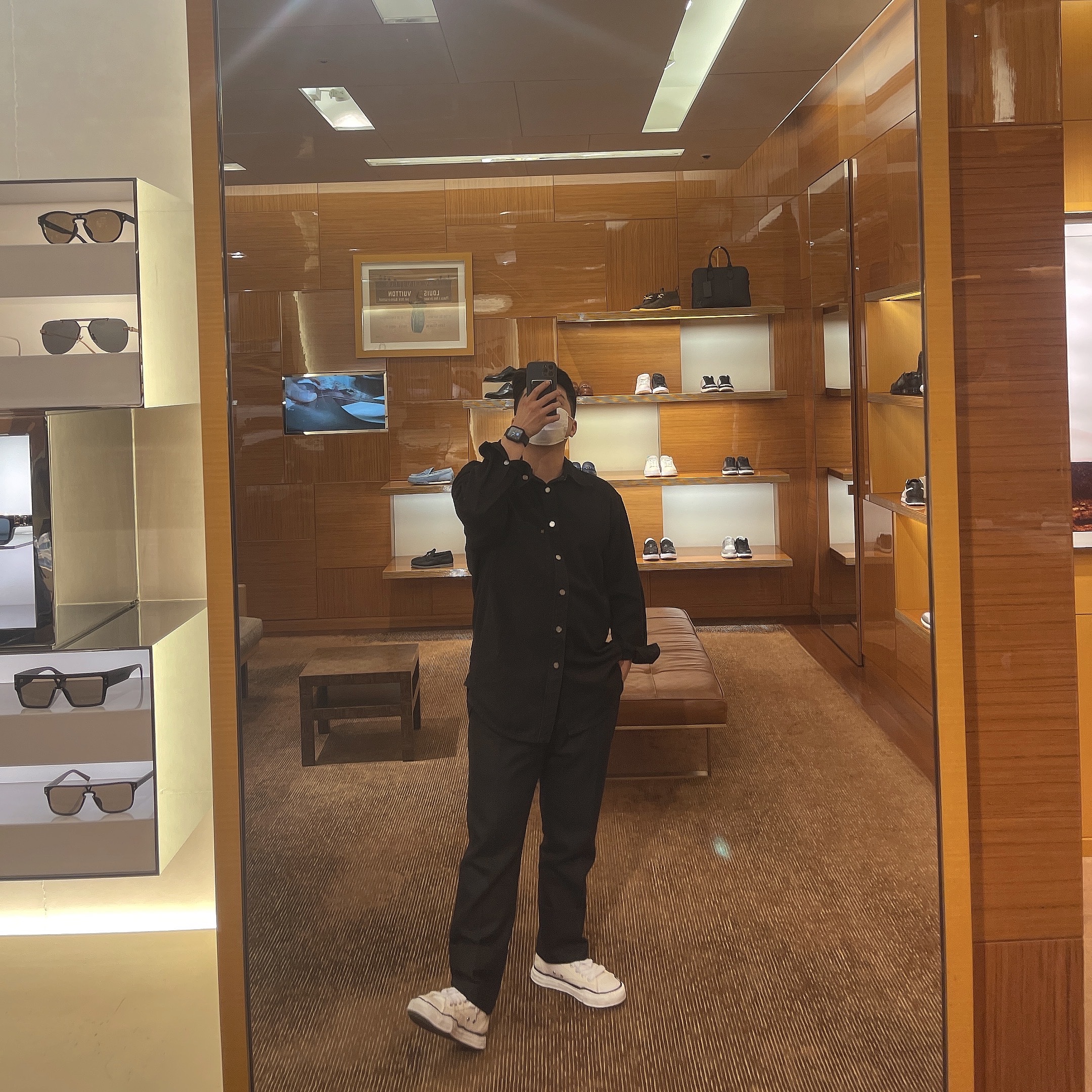 Maison Mihara Yasuhiro Peterson OG Sole Canvas Low Sneakers White, Wooyoungmi Embossing Back Logo Denim Shirt Black - 22SS 착용 스타일