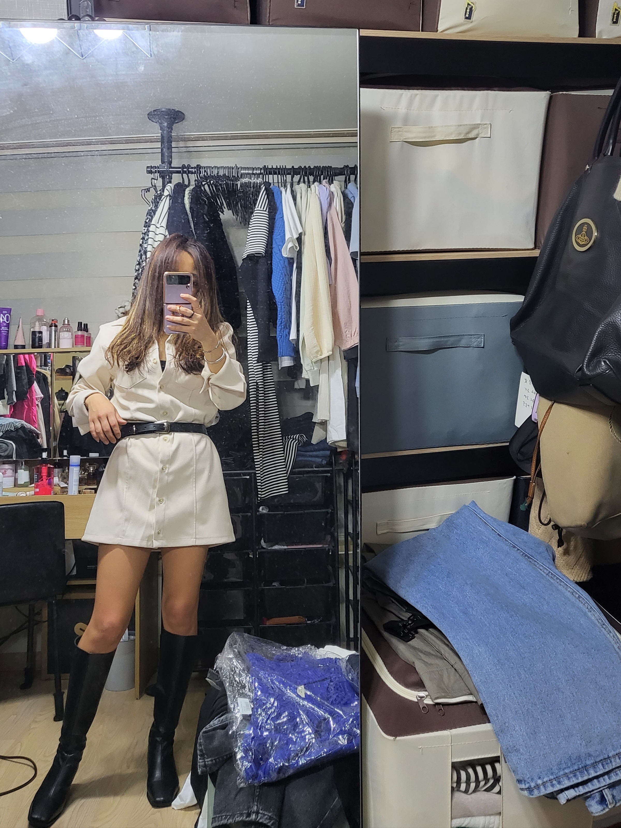 Lemaire Minimal Western Belt Cow Leather Black 착용 스타일