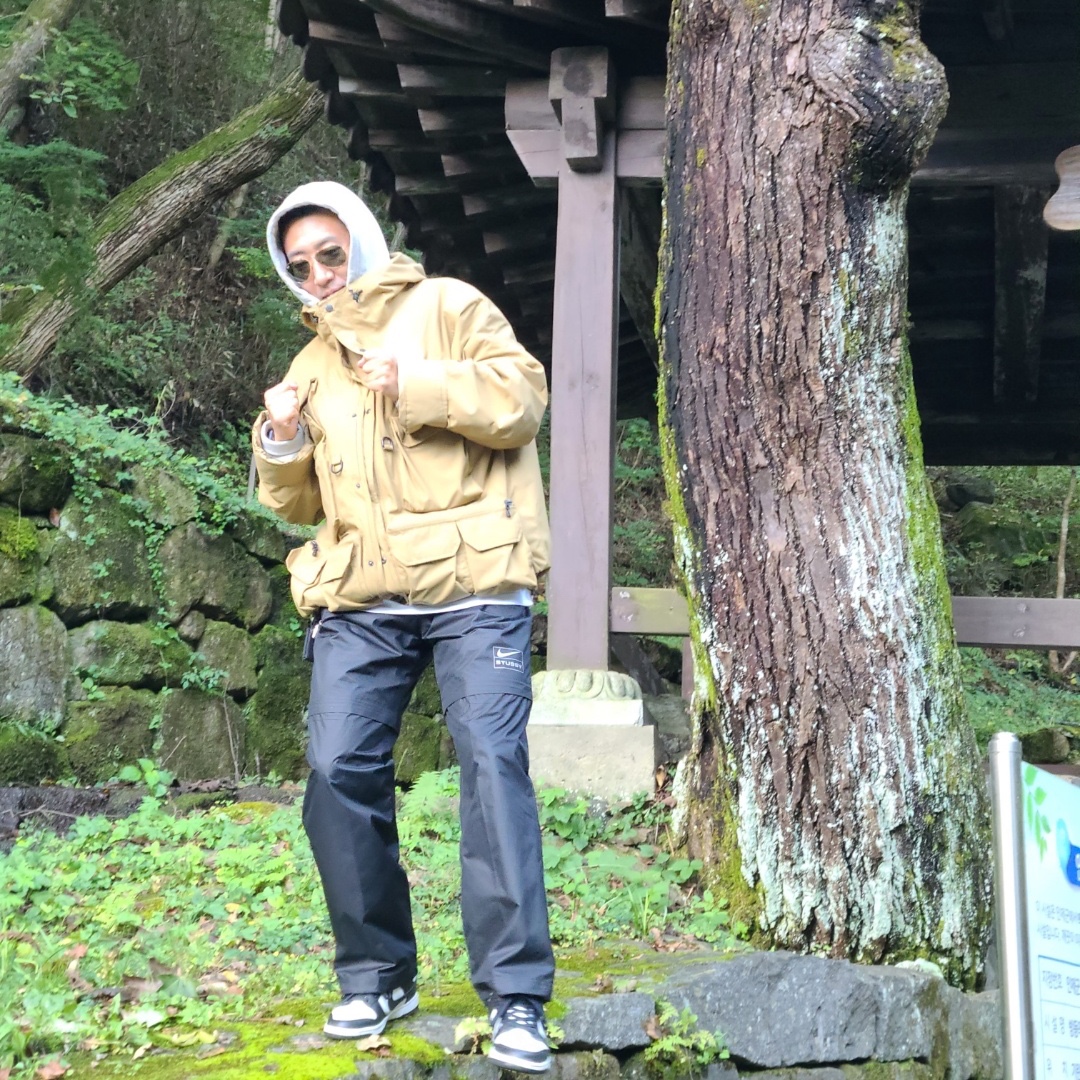 Supreme x The North Face Cargo Jacket Gold - 20SS, Nike x Stussy NRG FL Storm-Fit Pants Black (DO7170-010) 착용 스타일 - 2