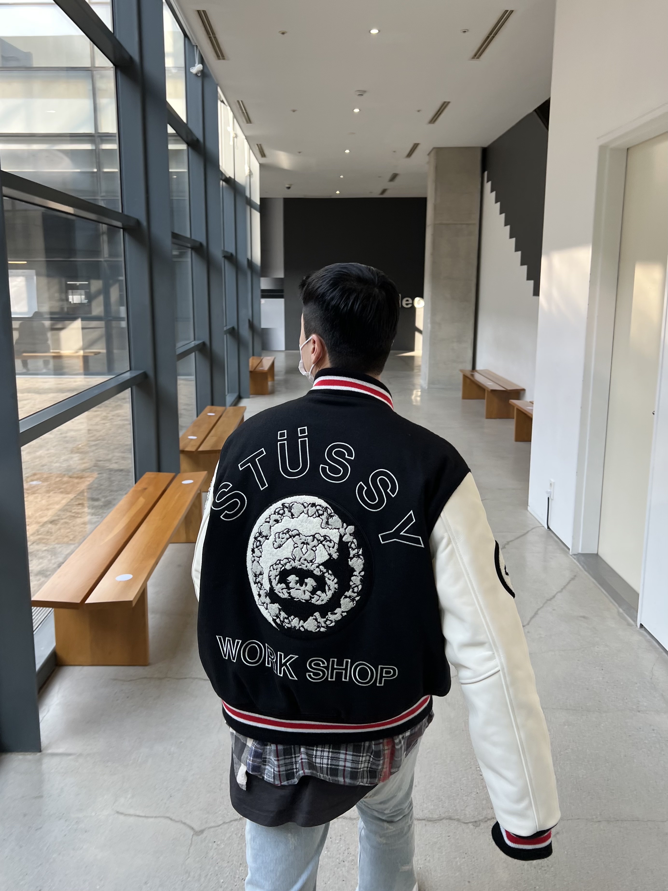 Stussy x Our Legacy x Denim Tears TTL Varsity Jacket Black, Nike x Supreme Air Force 1 Low White 착용 스타일 - 2