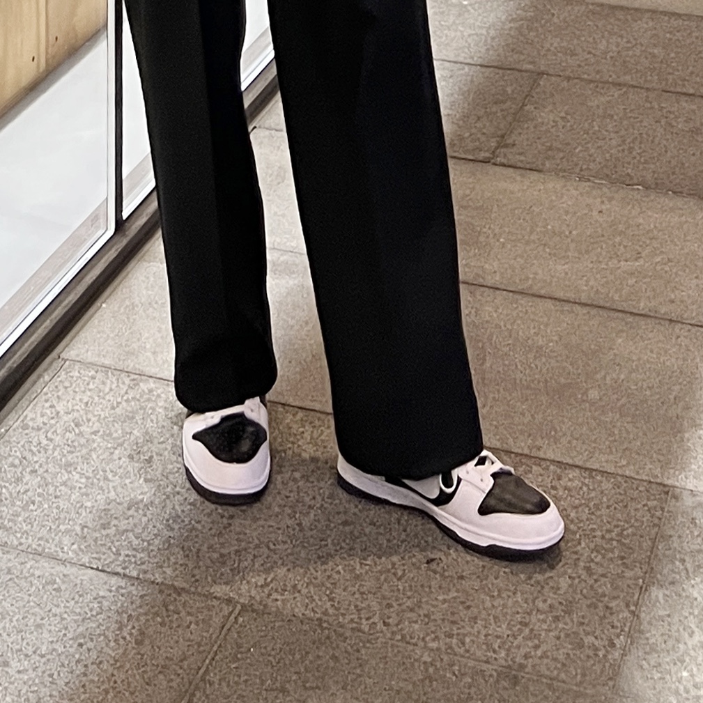 Nike Dunk Low Retro Black White, Prada Re-Nylon and Saffiano Leather Shoulder Bag Black 착용 스타일 - 3