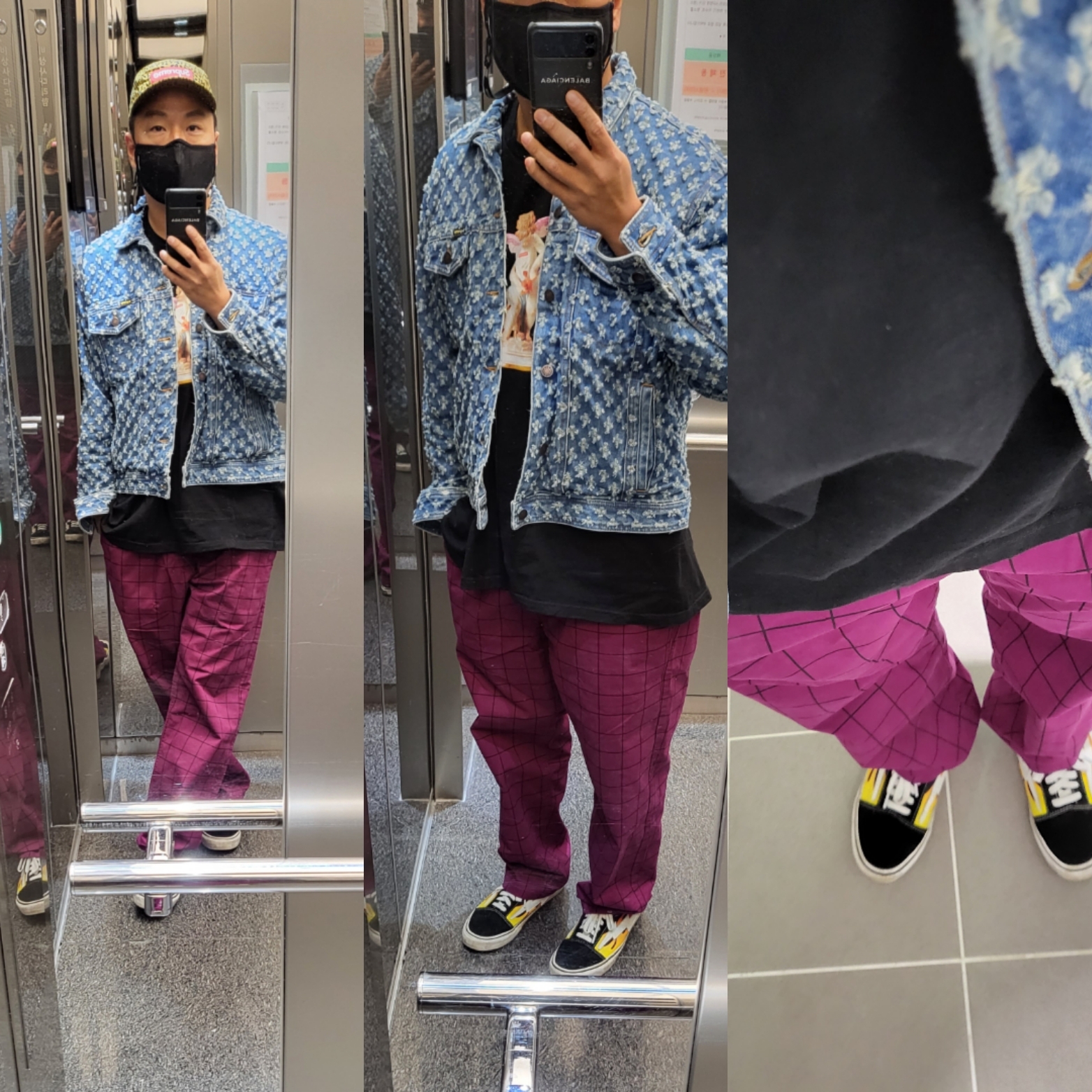 Supreme x Barbour Waxed Cotton Camp Cap Leopard - 20SS, Supreme Hole Punch Denim Trucker Jacket Blue - 20SS 착용 스타일