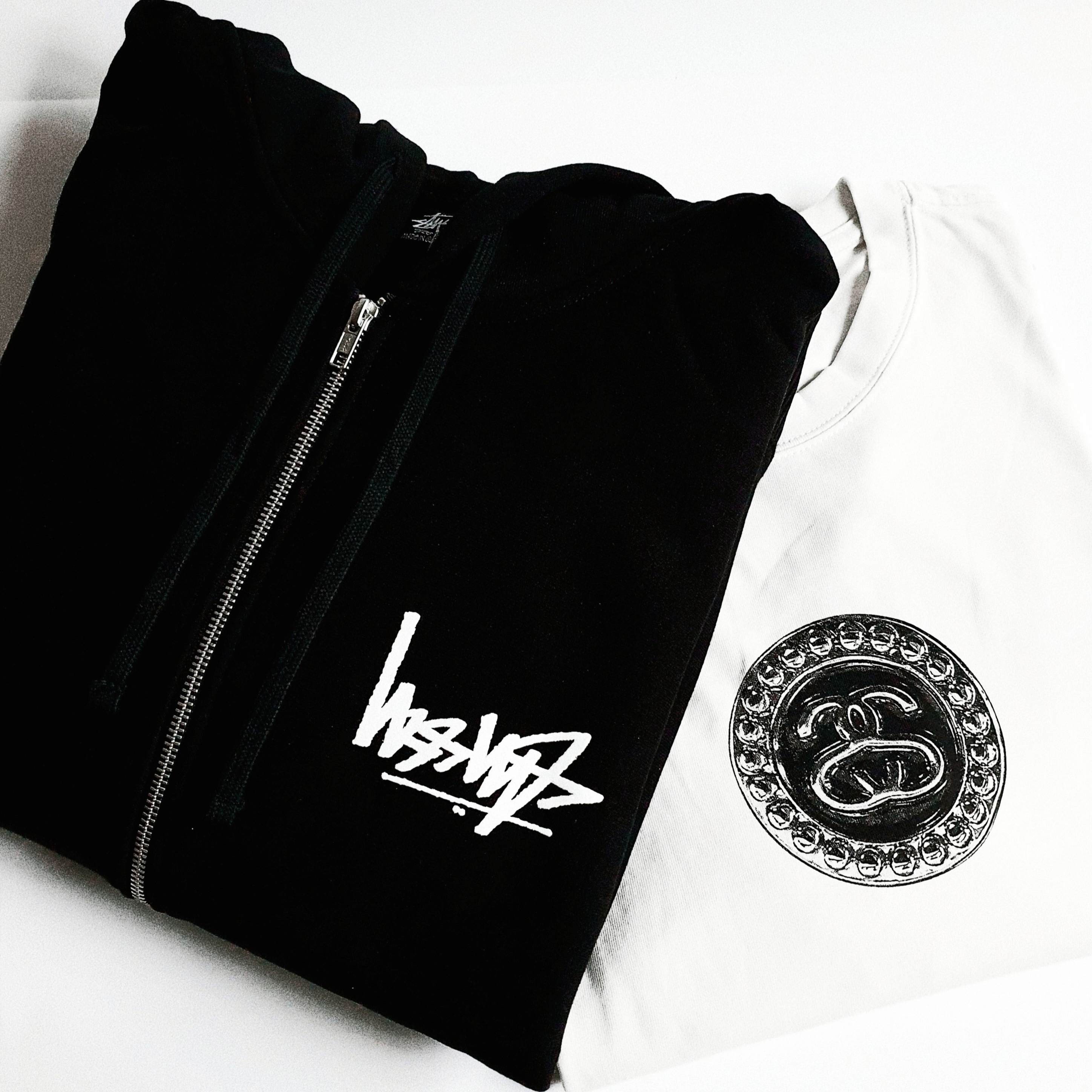 Stussy Flipped Zip Hoodie Black, Nike x Stussy Big Swoosh LS T-Shirt White - US/EU 착용 스타일