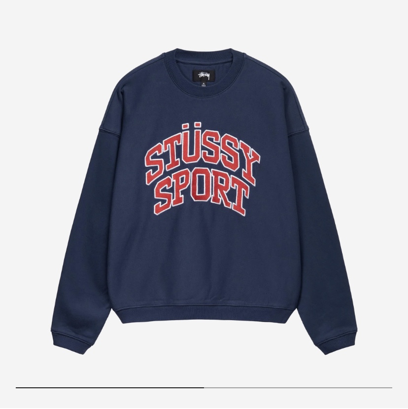 Stussy Relaxed Oversized Crew Navy 착용 스타일 - 2