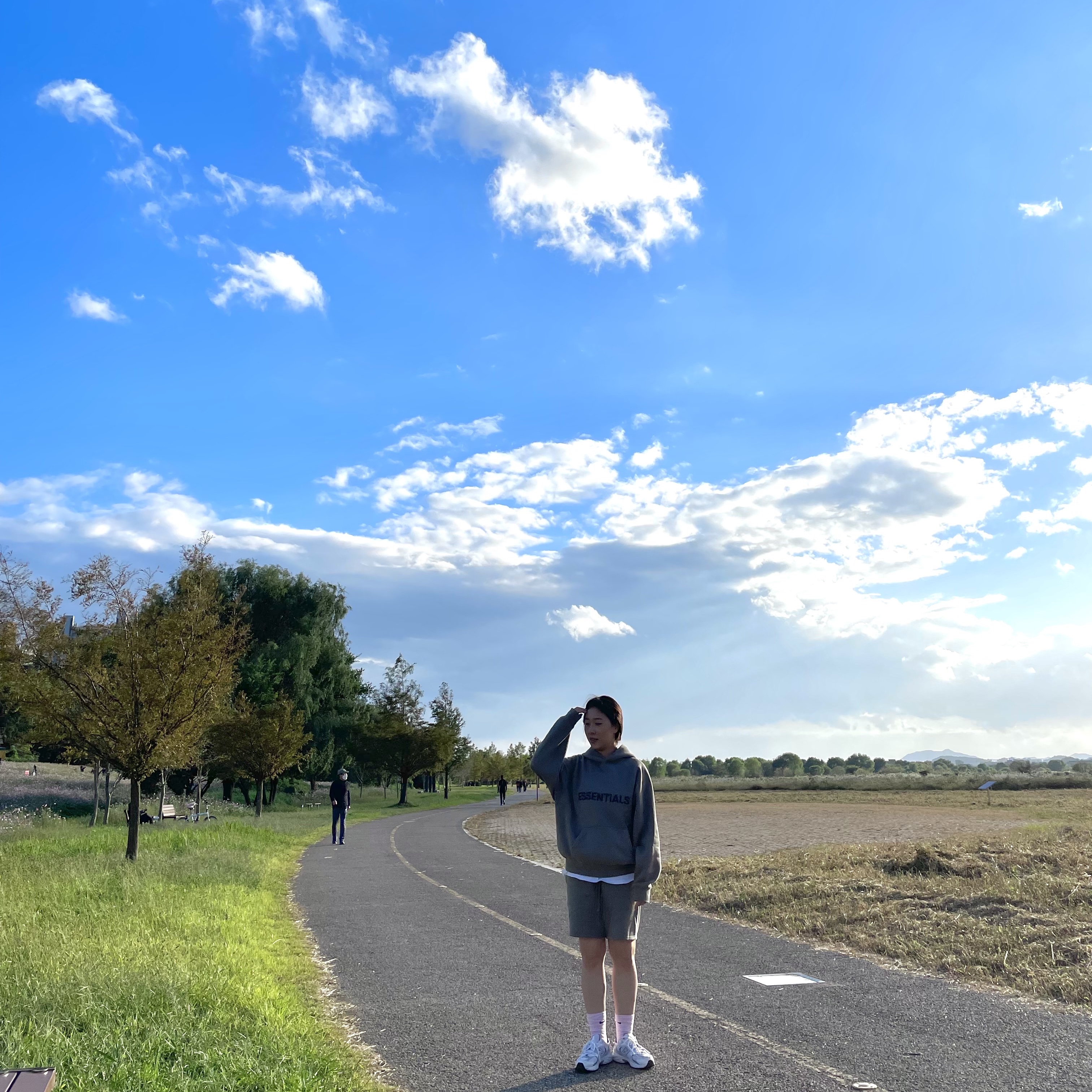 Essentials 3D Silicon Applique Pullover Hoodie Taupe - 20FW, Essentials Fleece Shorts Cement - 20FW 착용 스타일