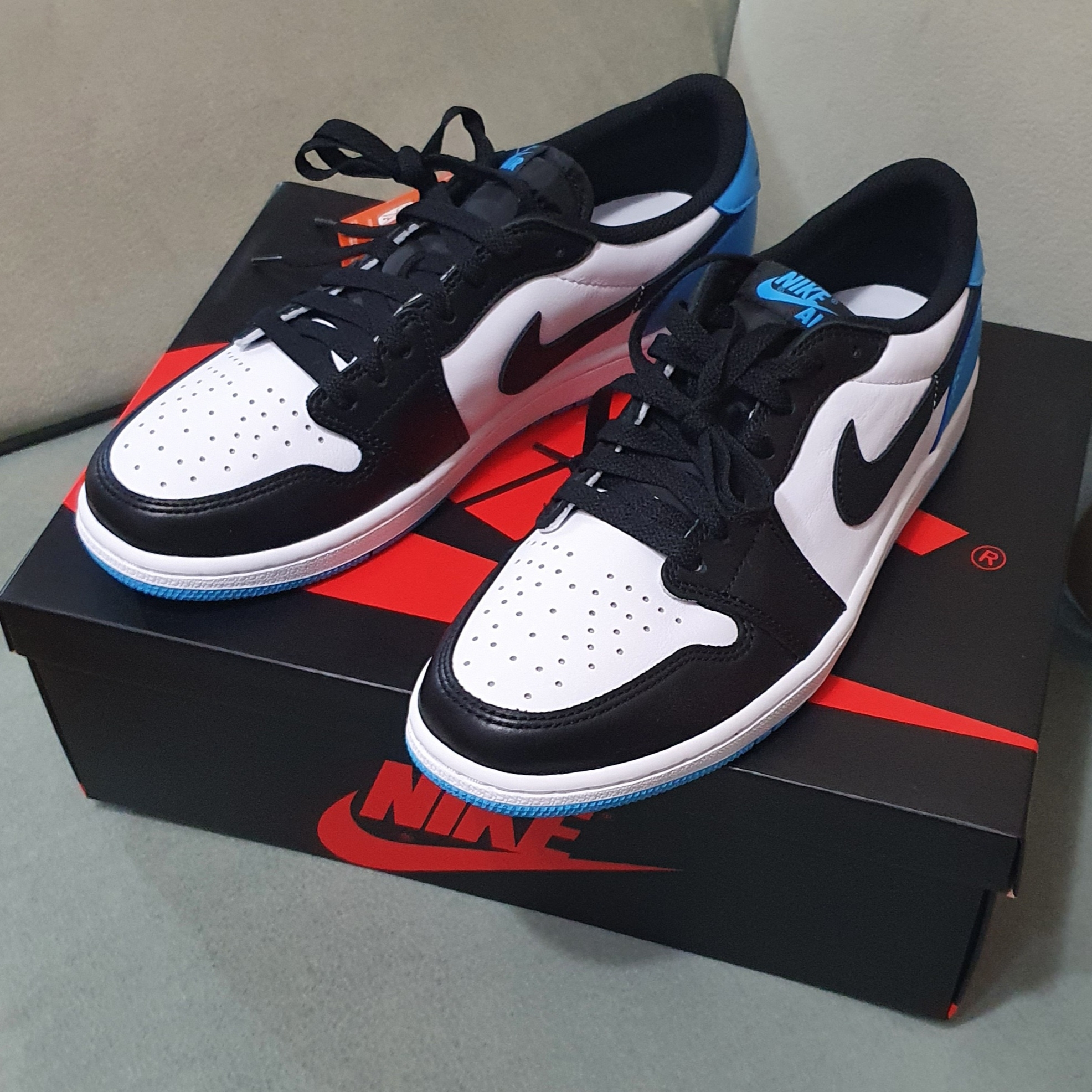 Jordan 1 Retro Low OG Black and Dark Powder Blue 착용 스타일