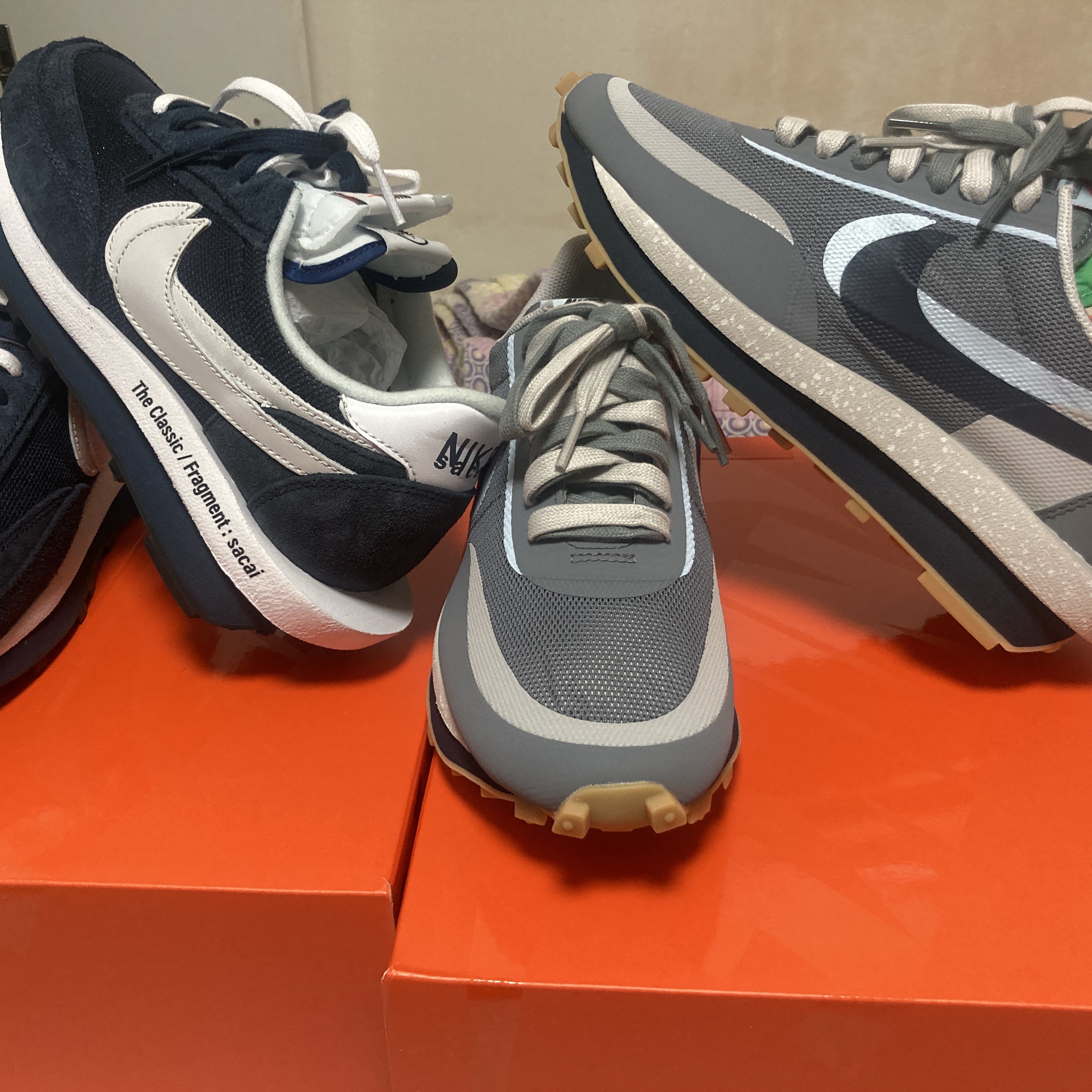Nike x Sacai x Fragment LDWaffle Blackened Blue, Nike x Sacai x Clot LDWaffle Cool Grey 착용 스타일 - 1