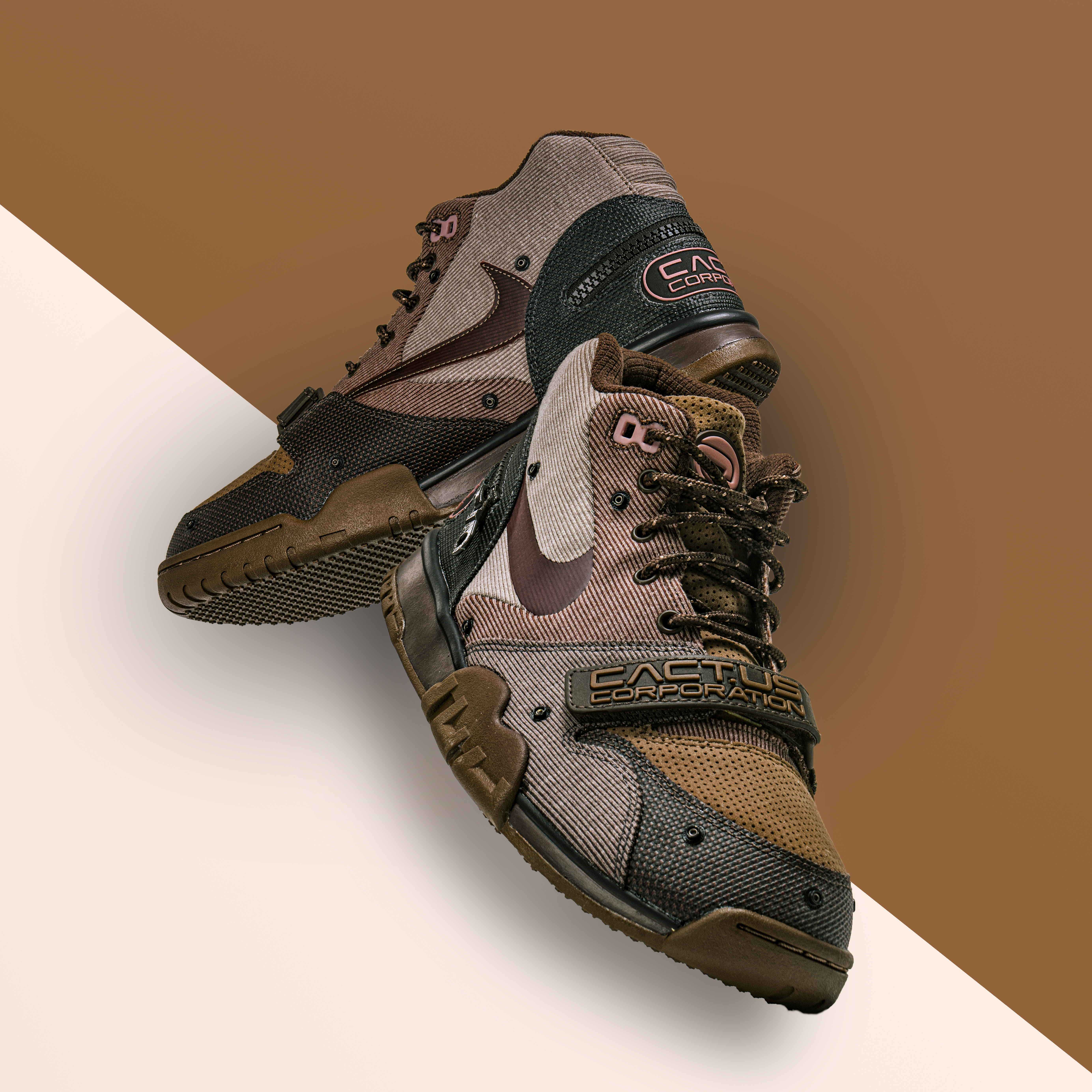 Nike x Travis Scott Air Trainer 1 Archaeo Brown and Rust Pink 착용 스타일