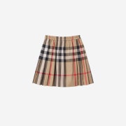 (Kids) Burberry Check Stretch Cotton Pleated Skirt Archive Beige