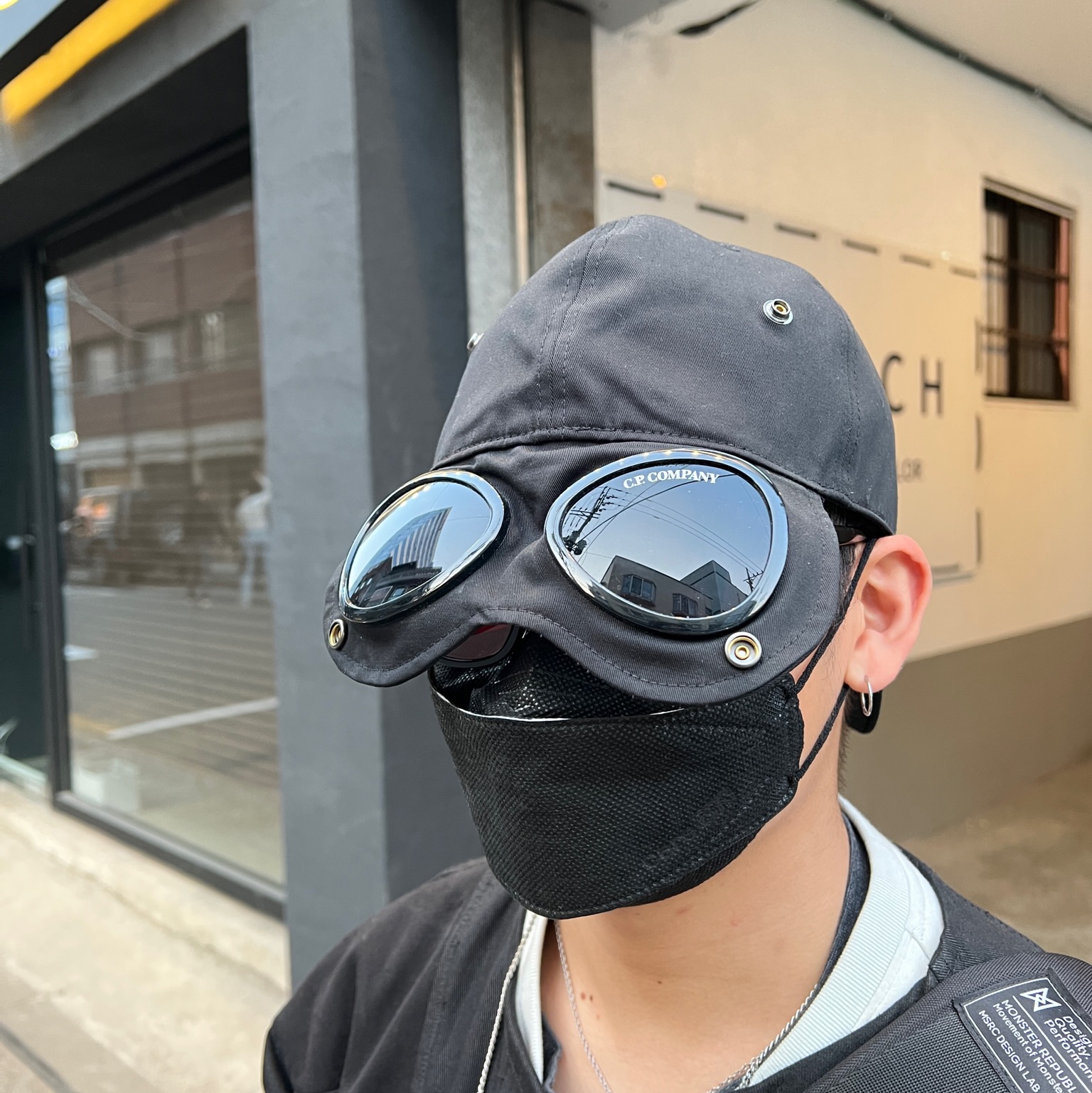 C.P. Company Gabardine Goggle Cap Black - 22SS, Peaceminusone Slider Clip #1 Silver 착용 스타일 - 3
