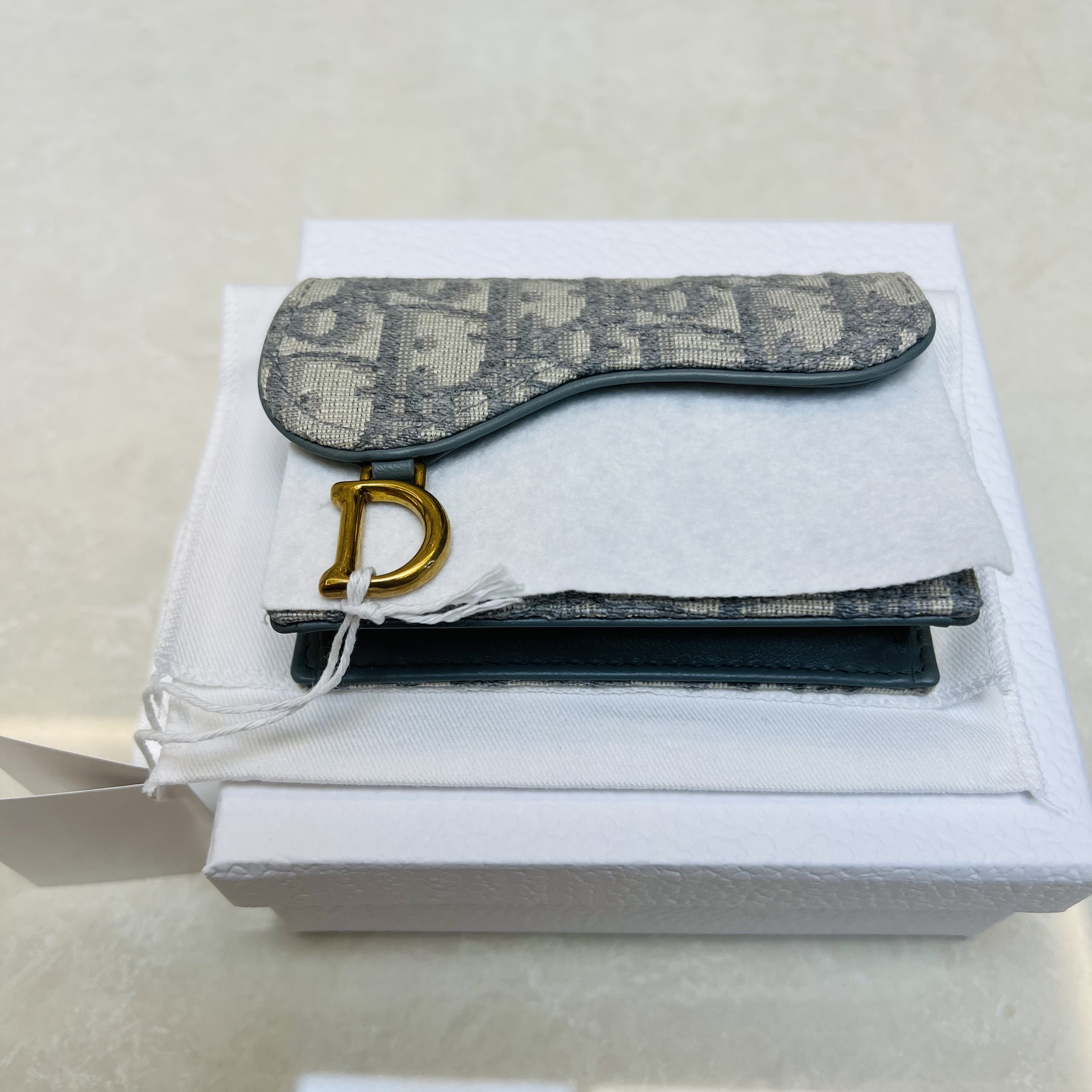 Dior Saddle Flap Card Holder Grey Dior Oblique Jacquard, Dior 30 Montaigne Pouch Blue Dior Oblique Jacquard 착용 스타일 - 2