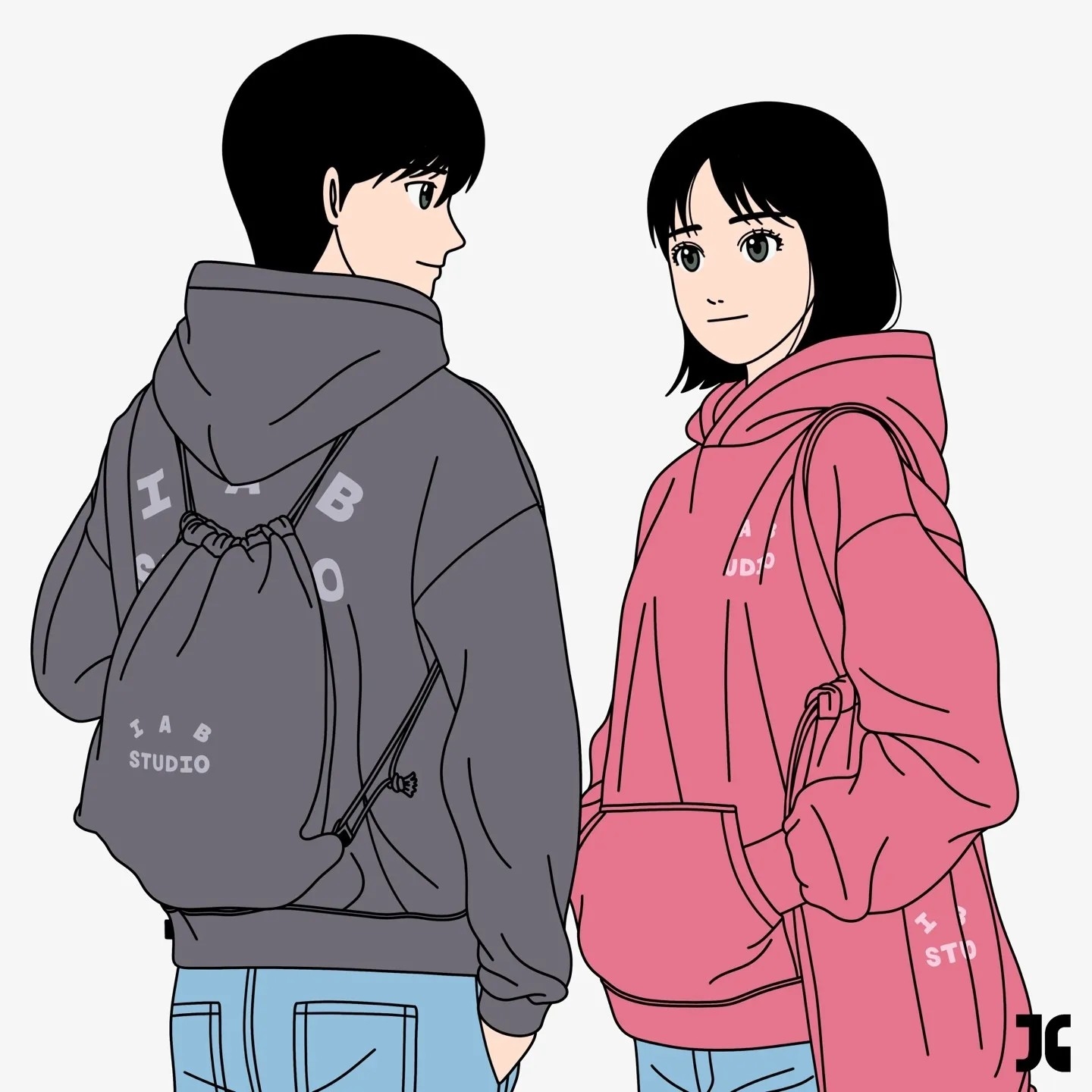 IAB Studio Pigment Hoodie & Sack Black, IAB Studio Pigment Hoodie & Sack Coral 착용 스타일