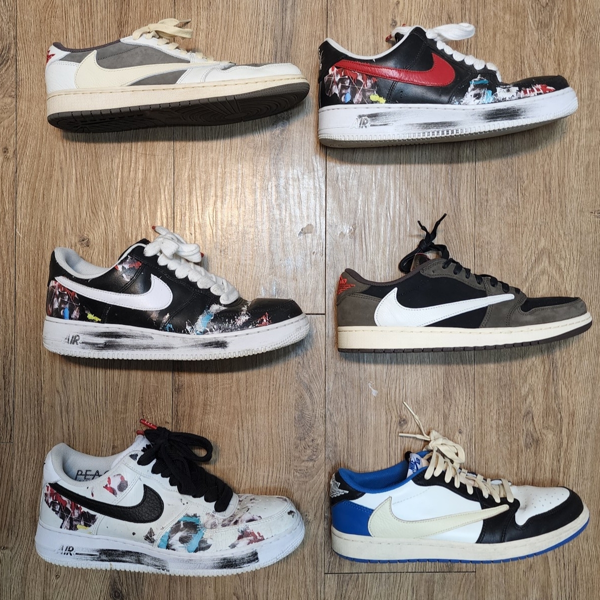 Jordan 1 x Travis Scott Retro Low OG SP Sail and Ridgerock, Jordan 1 x Travis Scott x Fragment Retro Low OG SP Military Blue 착용 스타일
