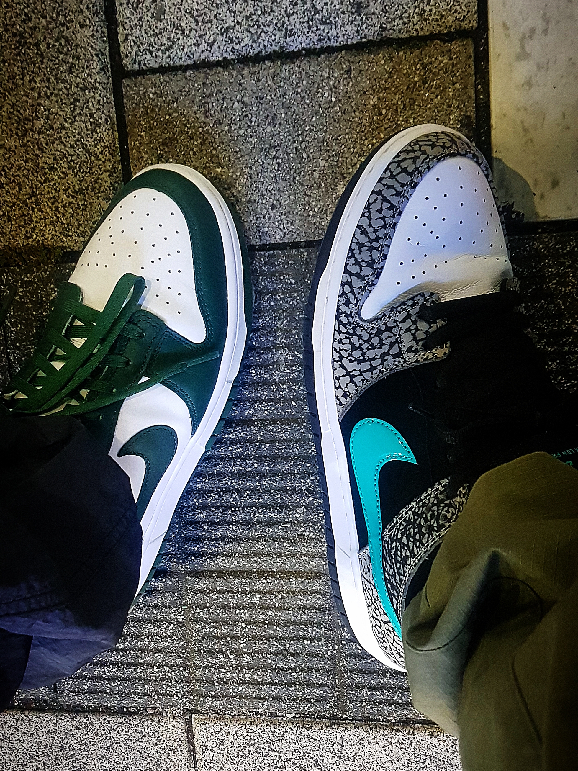 Nike SB Dunk Low Pro Clear Jade, Nike Dunk Low Retro Varsity Green 착용 스타일 - 1