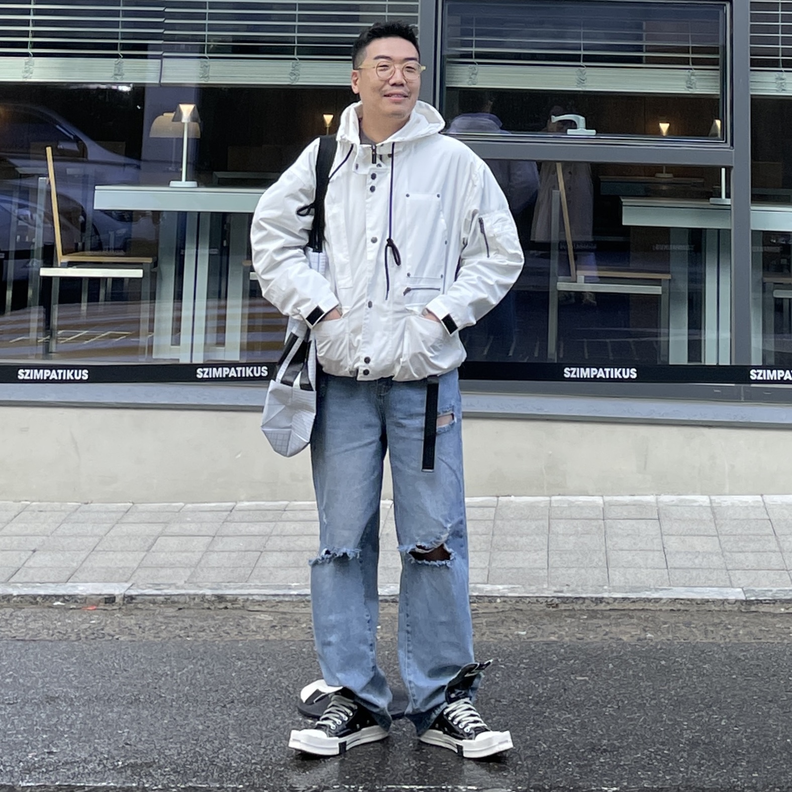 Converse x Drkshdw Turbodrk Chuck 70 Hi Black Lacquered Denim 착용 스타일