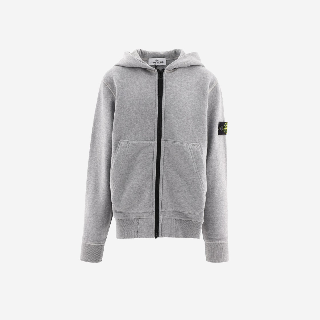 (Kids) Stone Island 60740 Cotton Fleece Full Zip Hooded Sweatshirt Melange Grey - 22FW 상세 이미지 1