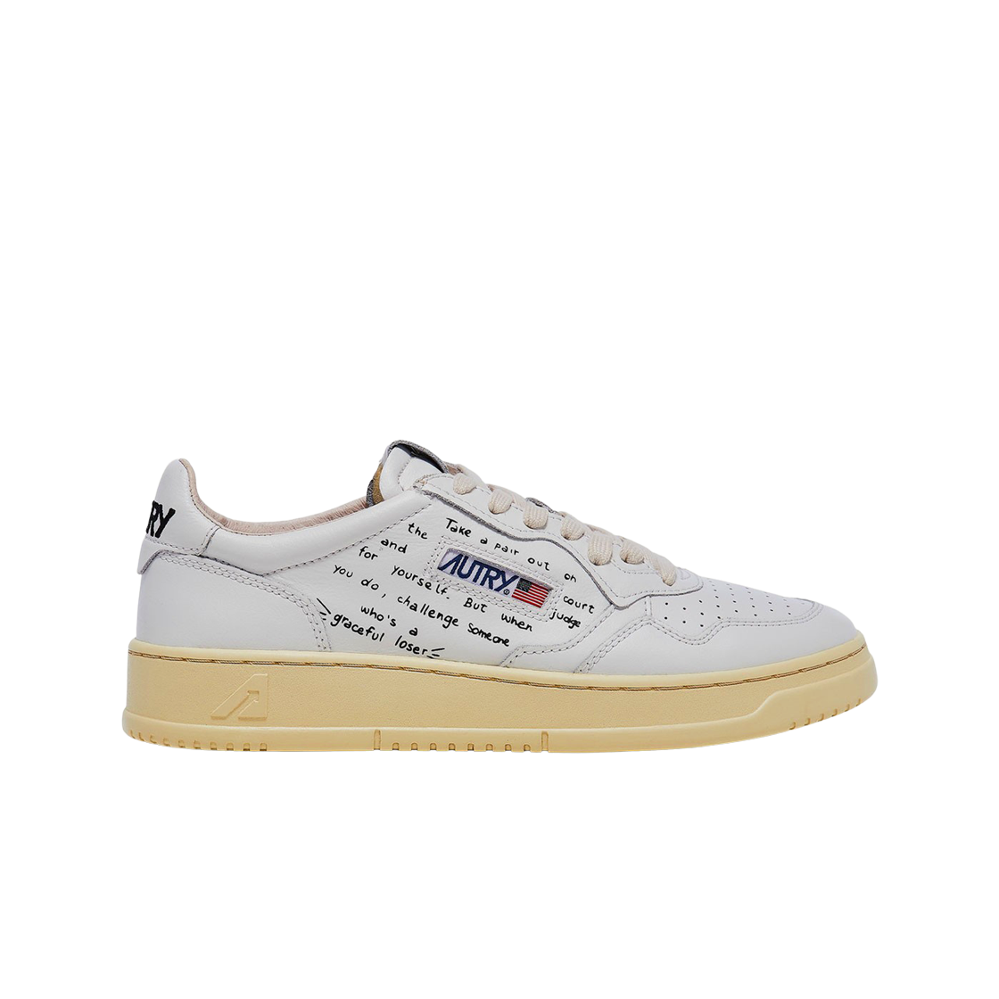 오트리 메달리스트 로우 레더 스니커즈 화이트 블랙 레터링(Autry Medalist Low Leather Sneakers White with Black Lettering) - 1