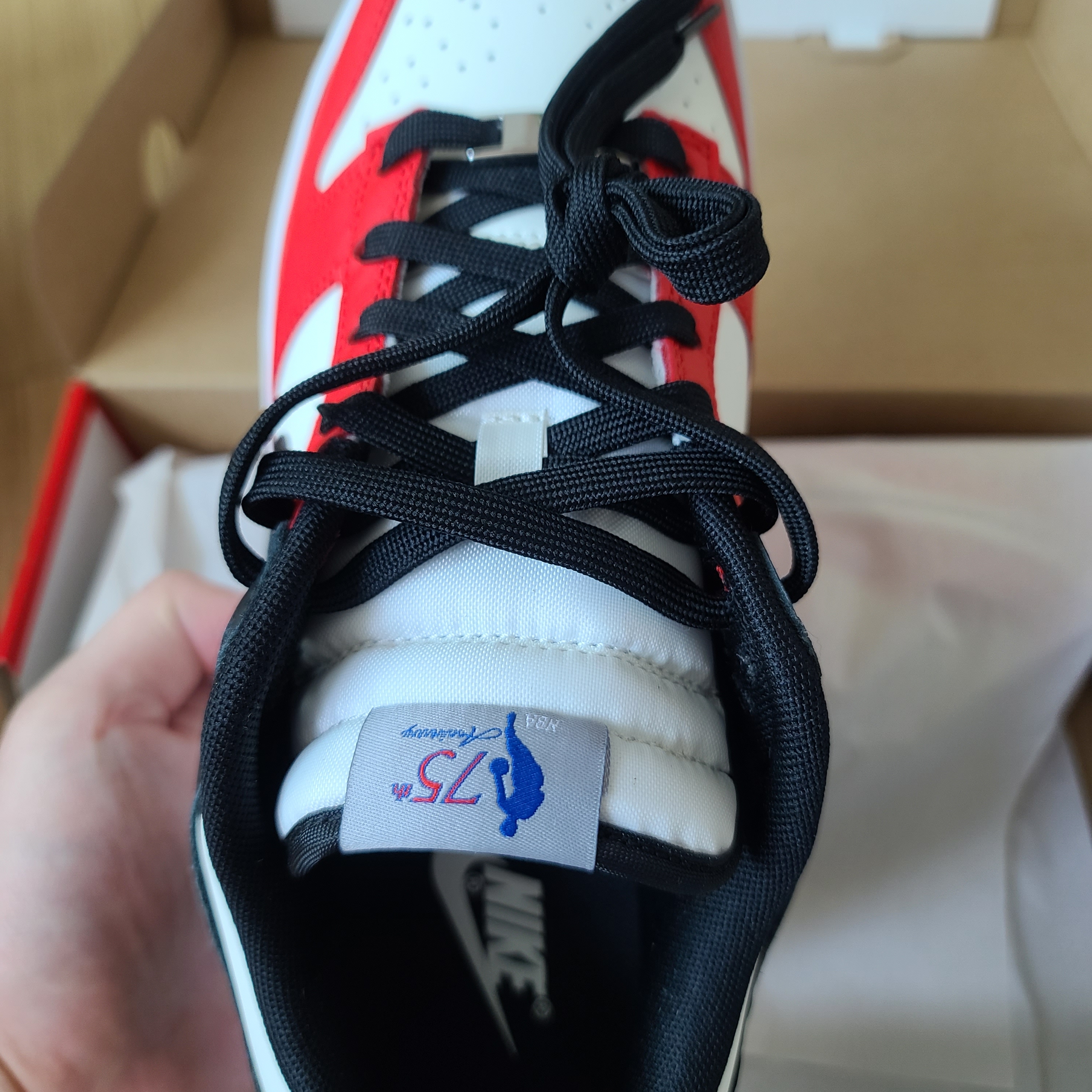 Nike x NBA Dunk Low Retro EMB Black and Chile Red 착용 스타일 - 2