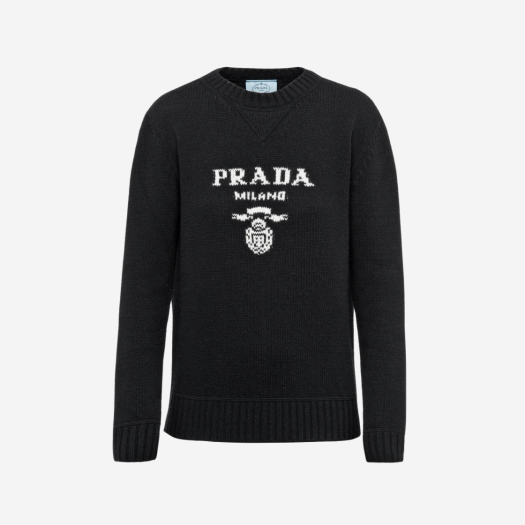 (W) 프라다 울 캐시미어 로고 크루넥 스웨터 블랙