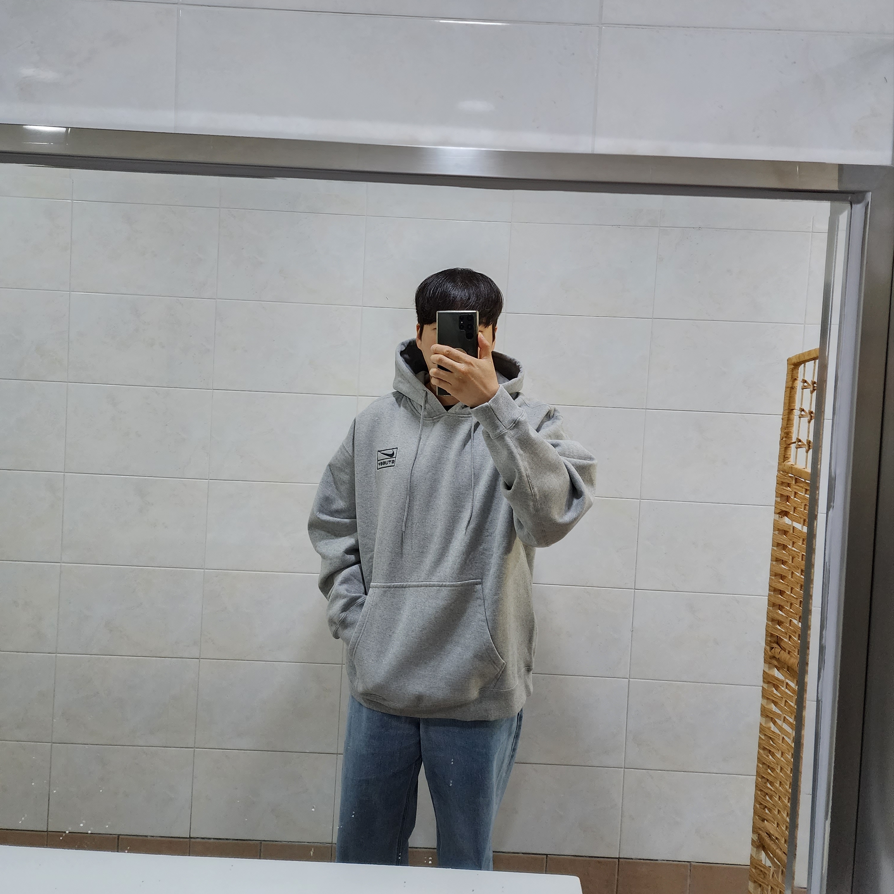 Nike x Stussy NRG RA Pullover Hoodie Dark Grey Heather (DJ9488-063) 착용 스타일