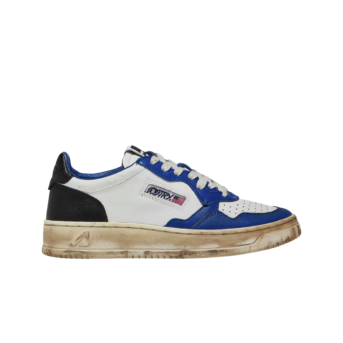 오트리 슈퍼 빈티지 메달리스트 로우 레더 스니커즈 화이트 아주르 블랙(Autry Super Vintage Medalist Low Leather Sneakers White Azure Black)