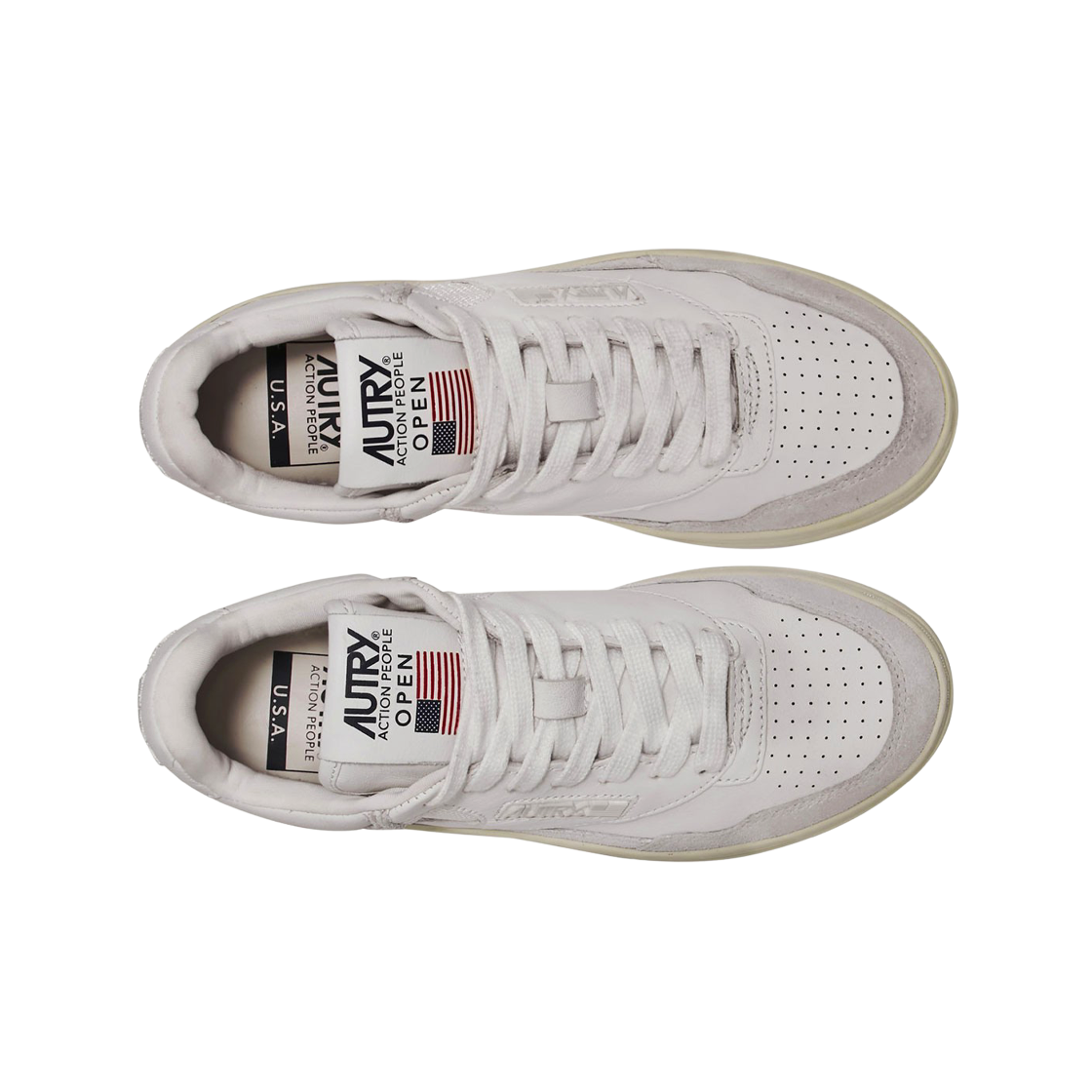 (W) 오트리 오픈 미드 레더 스웨이드 스니커즈 화이트((W) Autry Open Mid Leather Suede Sneakers White) - 2