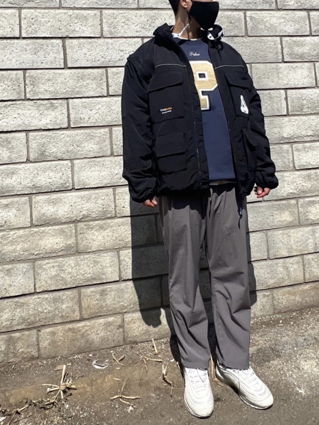 Palace Cordura RS Zip Off Jacket Black - 22FW, Palace Varsity Applique Crew Navy - 22FW 착용 스타일 - 2
