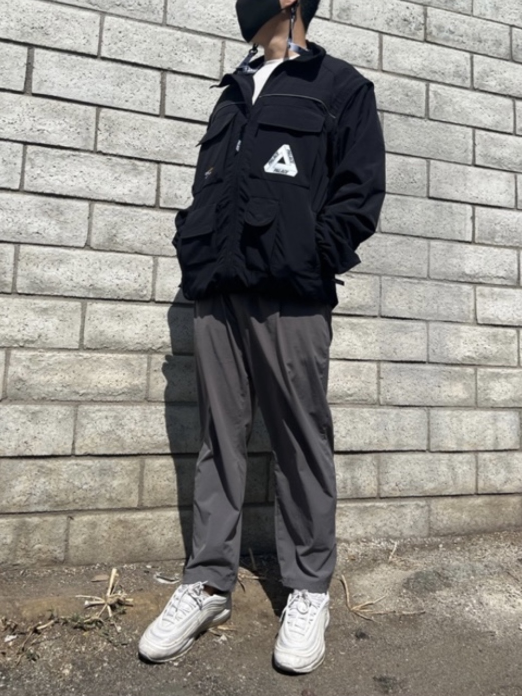 Palace Cordura RS Zip Off Jacket Black - 22FW, Palace Varsity Applique Crew Navy - 22FW 착용 스타일 - 1