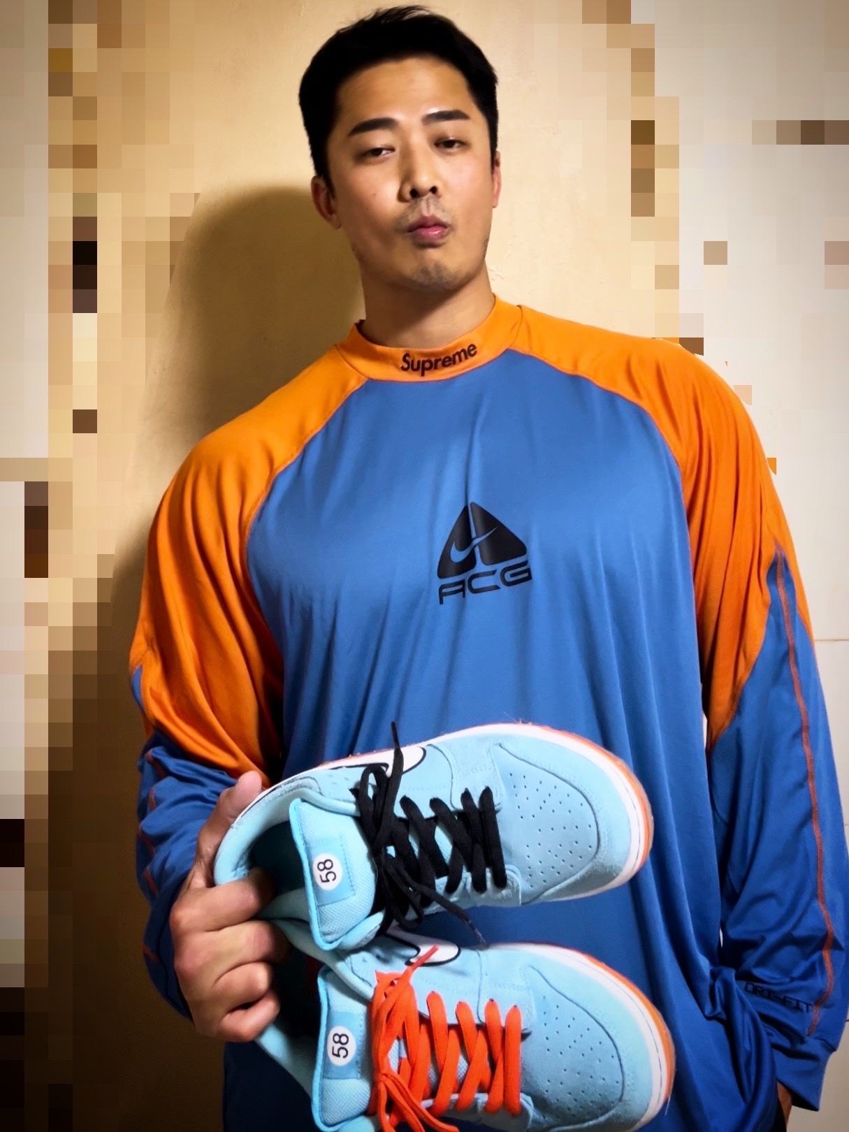 Supreme x Nike ACG Jersey Dusty Blue - 22FW, Nike SB Dunk Low Pro Blue Chill 착용 스타일 - 1