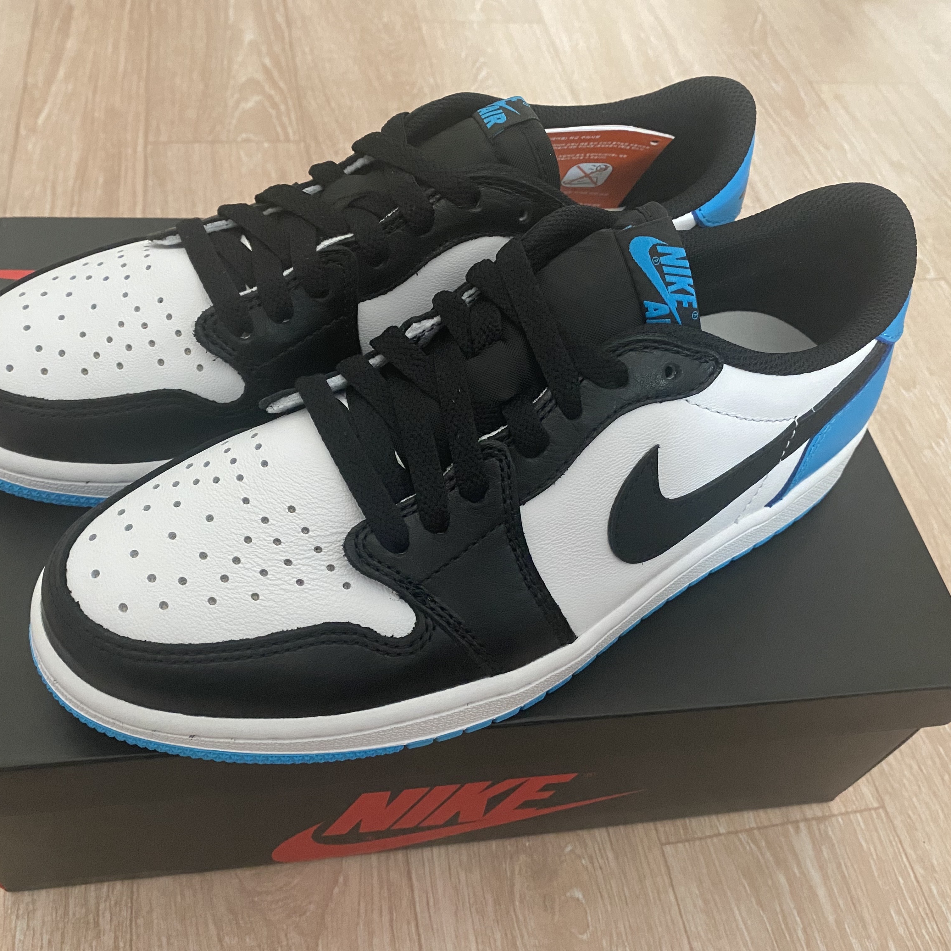 Jordan 1 Retro Low OG Black and Dark Powder Blue 착용 스타일 - 1