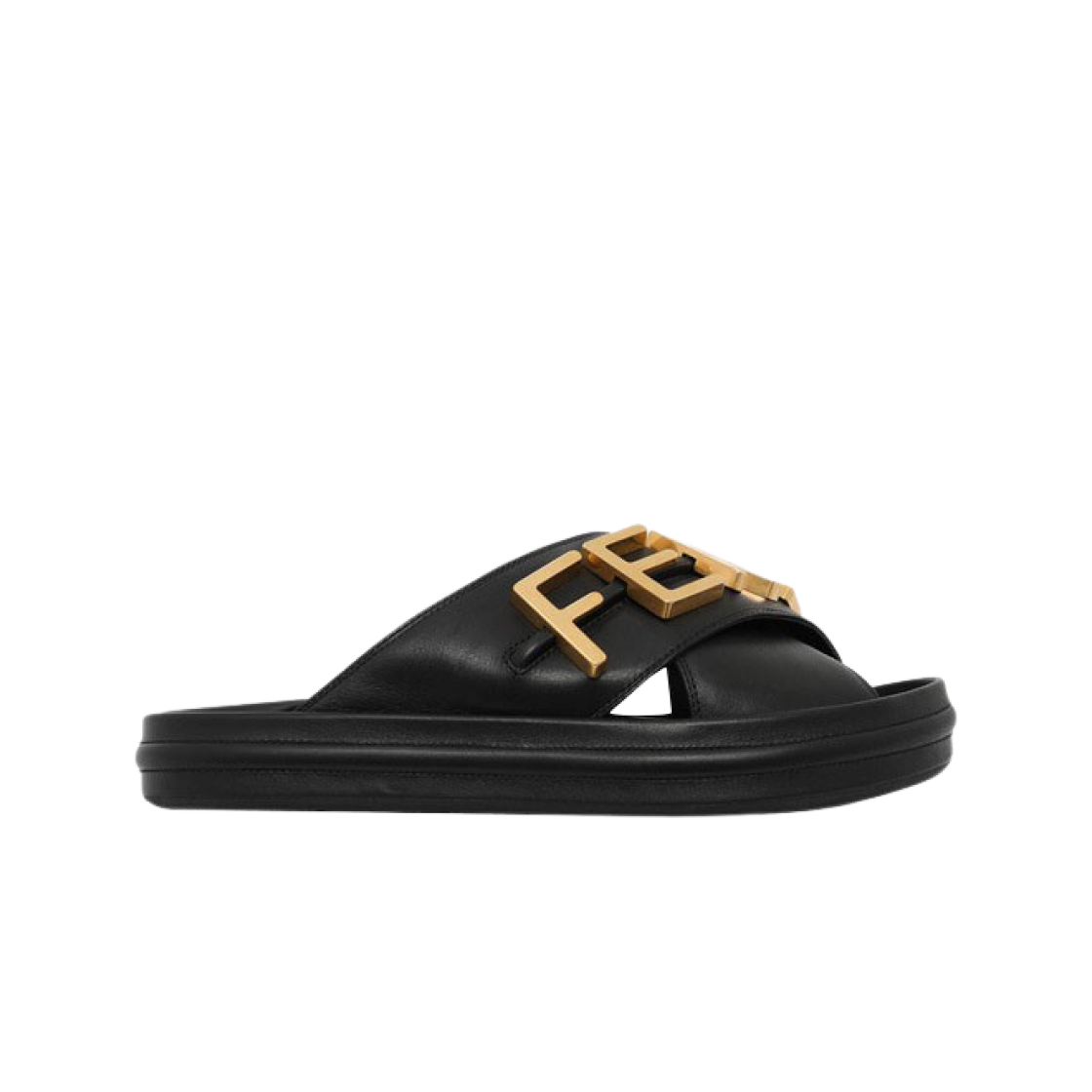 (W) 펜디 펜디그라피 레더 슬라이드 블랙((W) Fendi Fendigraphy Leather Slides Black) - 1