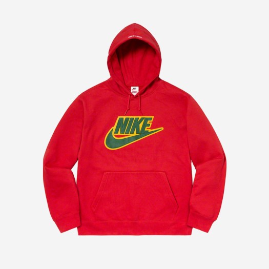 Supreme x Nike Leather Applique Hooded Sweatshirt Red - 19FW