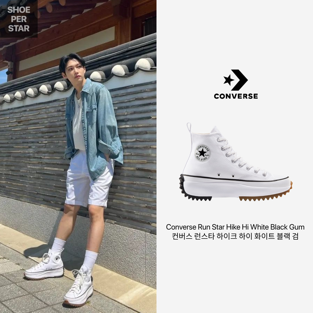 Converse Run Star Hike Hi White Black Gum 착용 스타일 - 1