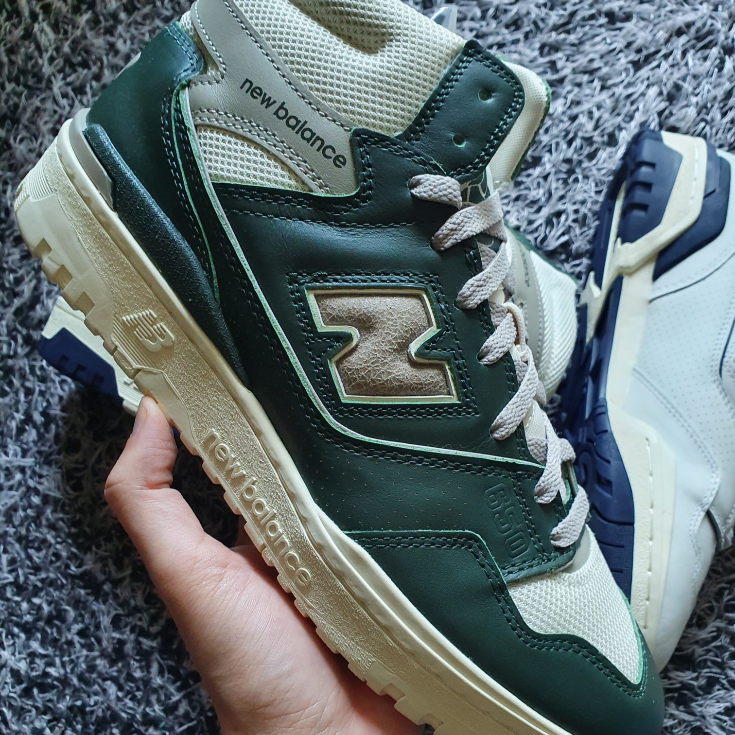 New Balance x Aime Leon Dore 650R White Navy, New Balance x Aime Leon Dore 650R Forest Green 착용 스타일 - 1
