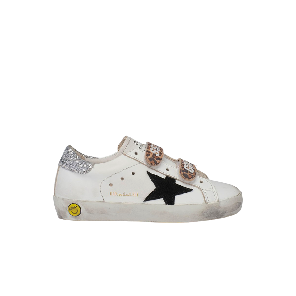 (키즈) 골든구스 올드스쿨 레오파드 프린트 디테일 화이트 스파클링탭 스니커즈((Kids) Golden Goose Old School Leopard-Print White Sparkling Heel Tab Sneakers) - 1