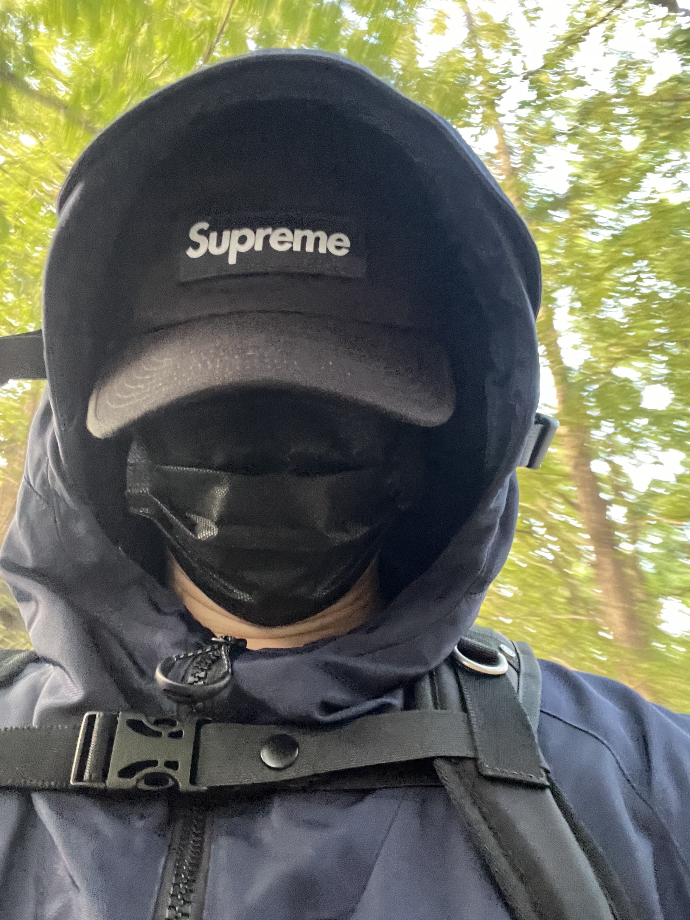 Supreme Washed Chino Twill Camp Cap Black, Palace Ballistic Jacket Ink Blue - 20FW 착용 스타일 - 3