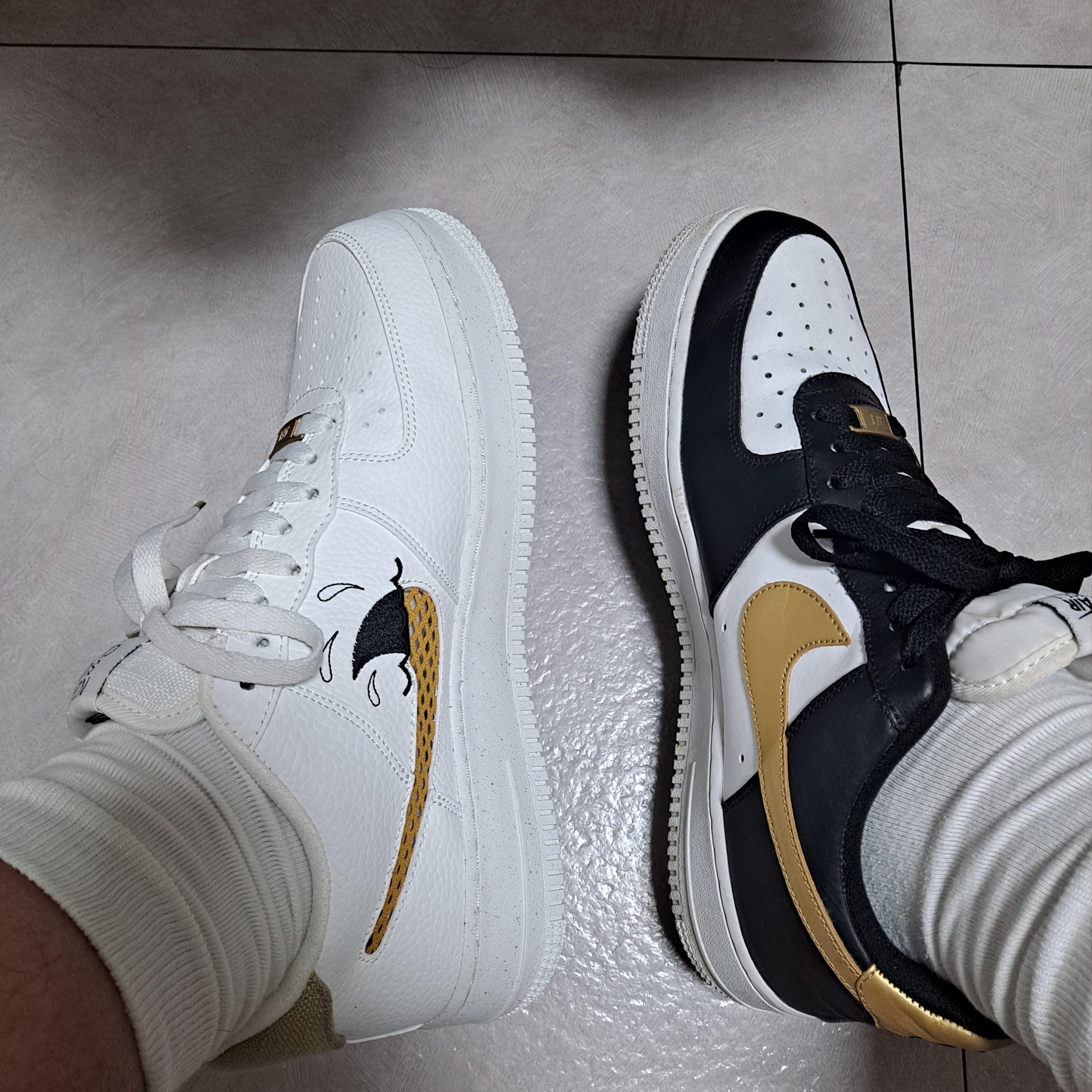 Nike Air Force 1 Low '07 Black Gold, Nike Air Force 1 '07 LV8 Next Nature Sun CLub 착용 스타일
