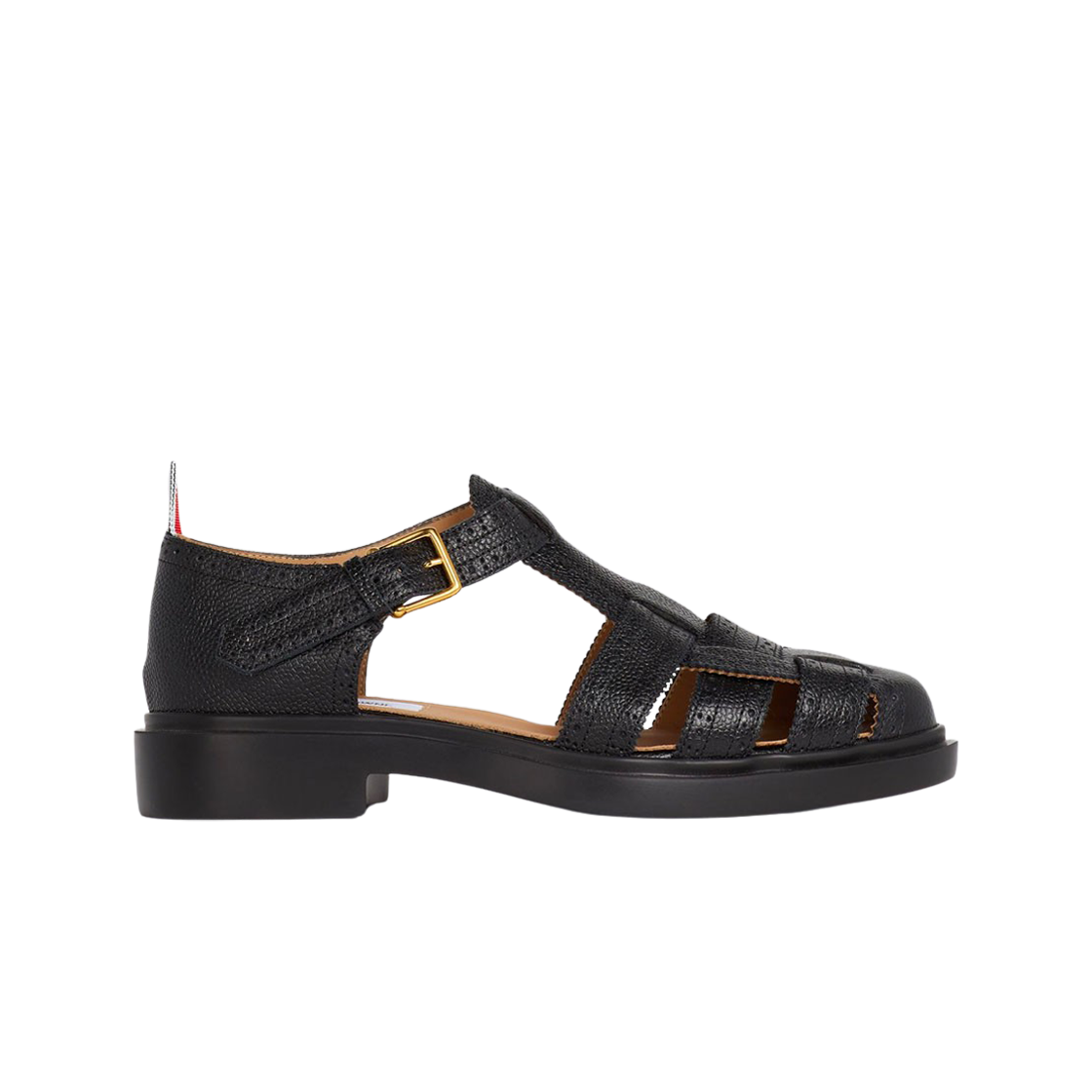 (W) 톰브라운 페블 그레인 레더 라이트웨이트 러버 솔 브로그 피셔맨 샌들 블랙((W) Thom Browne Pebble Grain Leather Lightweight Rubber Sole Brogued Fisherman Sandal Black) - 1