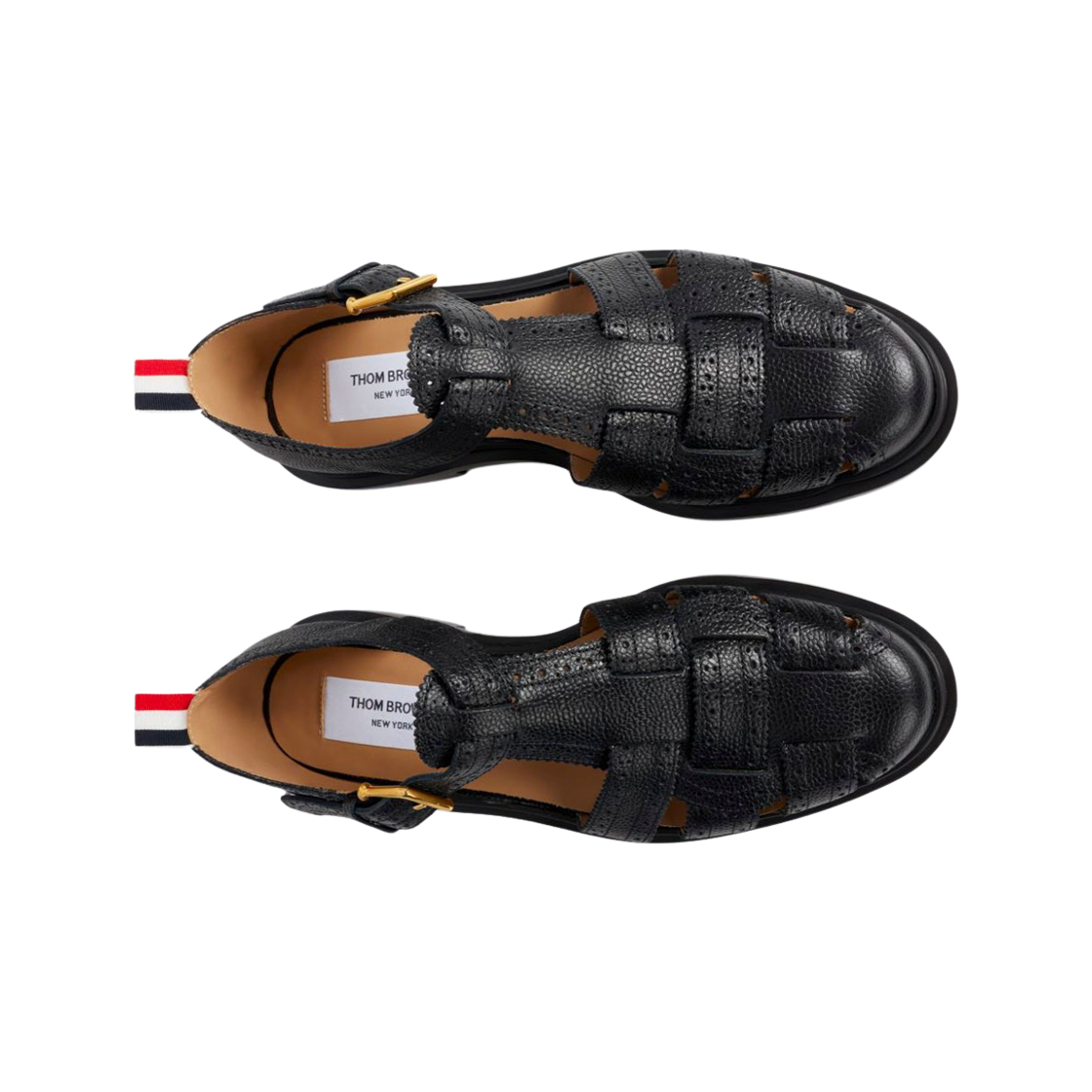 (W) 톰브라운 페블 그레인 레더 라이트웨이트 러버 솔 브로그 피셔맨 샌들 블랙((W) Thom Browne Pebble Grain Leather Lightweight Rubber Sole Brogued Fisherman Sandal Black) - 2