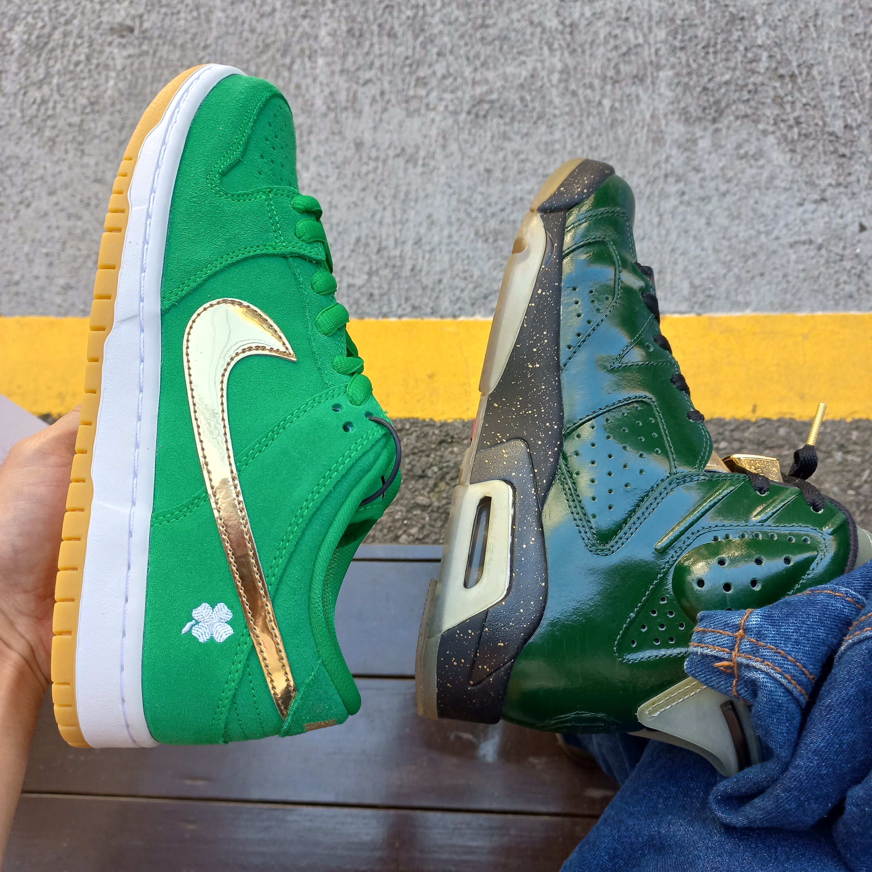 Nike SB Dunk Low Pro Shamrock, Jordan 6 Retro Champagne 착용 스타일 - 1