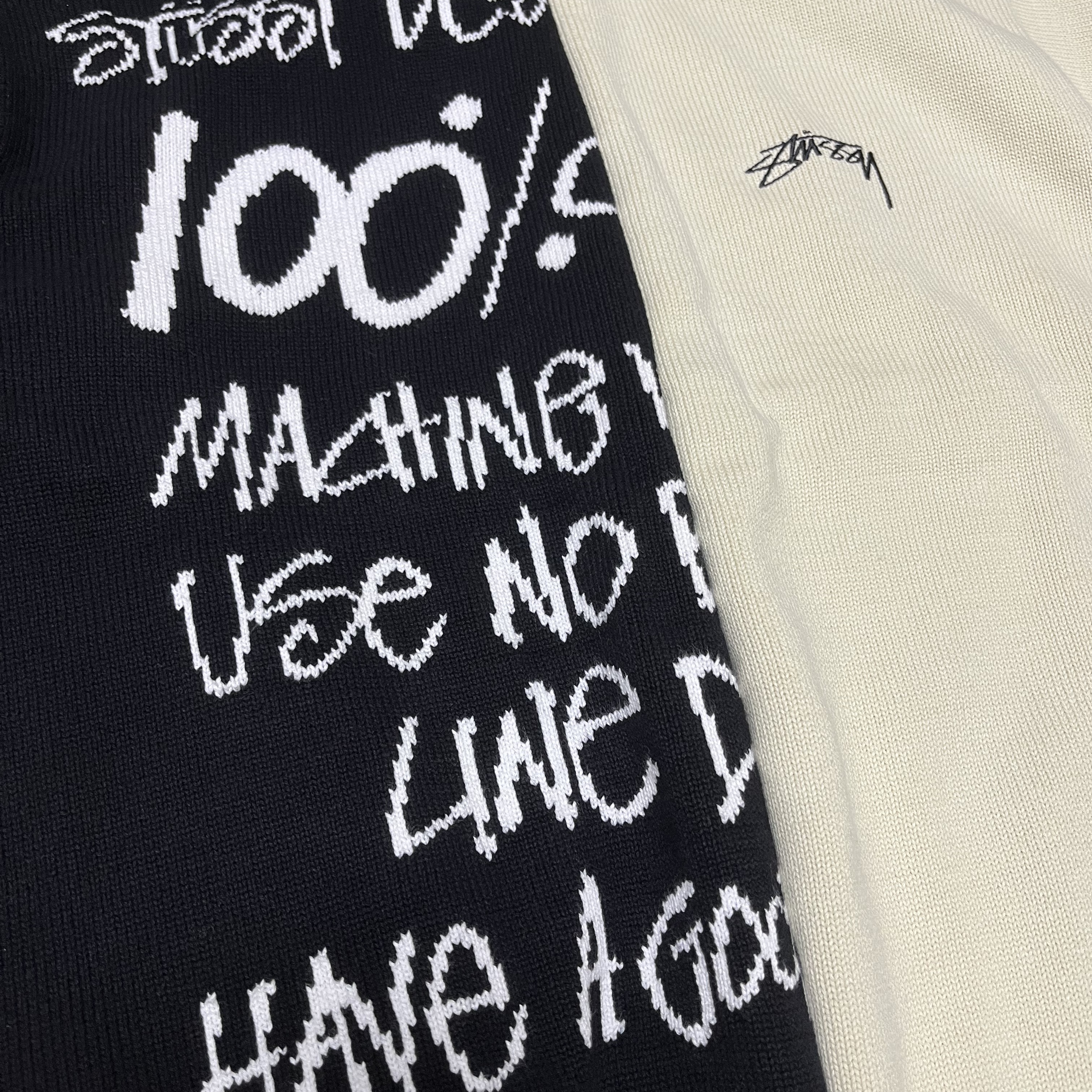 Stussy Care Label Sweater Natural, Stussy Care Label Sweater Black 착용 스타일