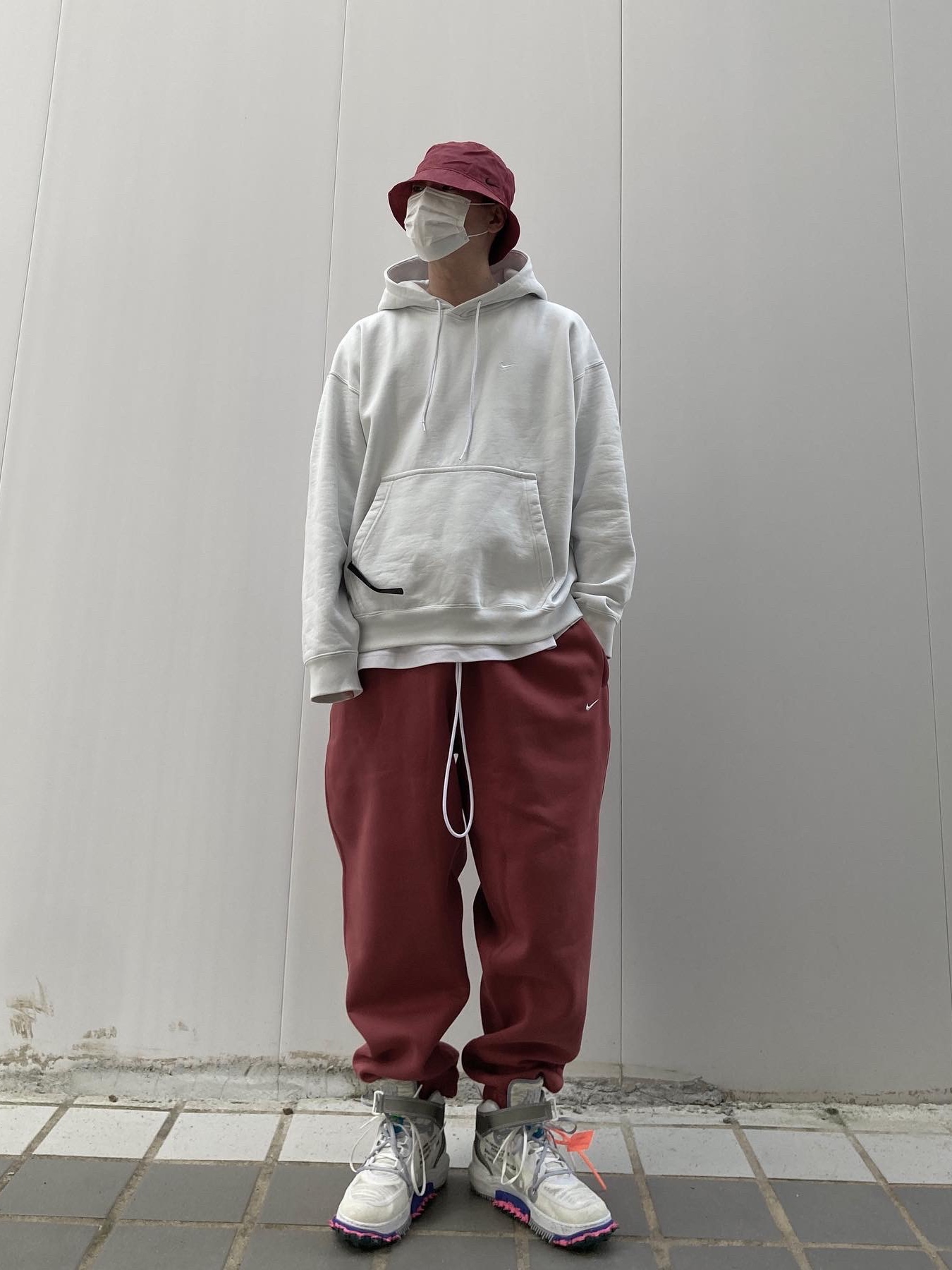 Nike x Off-White Air Force 1 Mid SP White, Nike NRG Solo Swoosh Fleece Pants Cedar - US/EU 착용 스타일 - 2