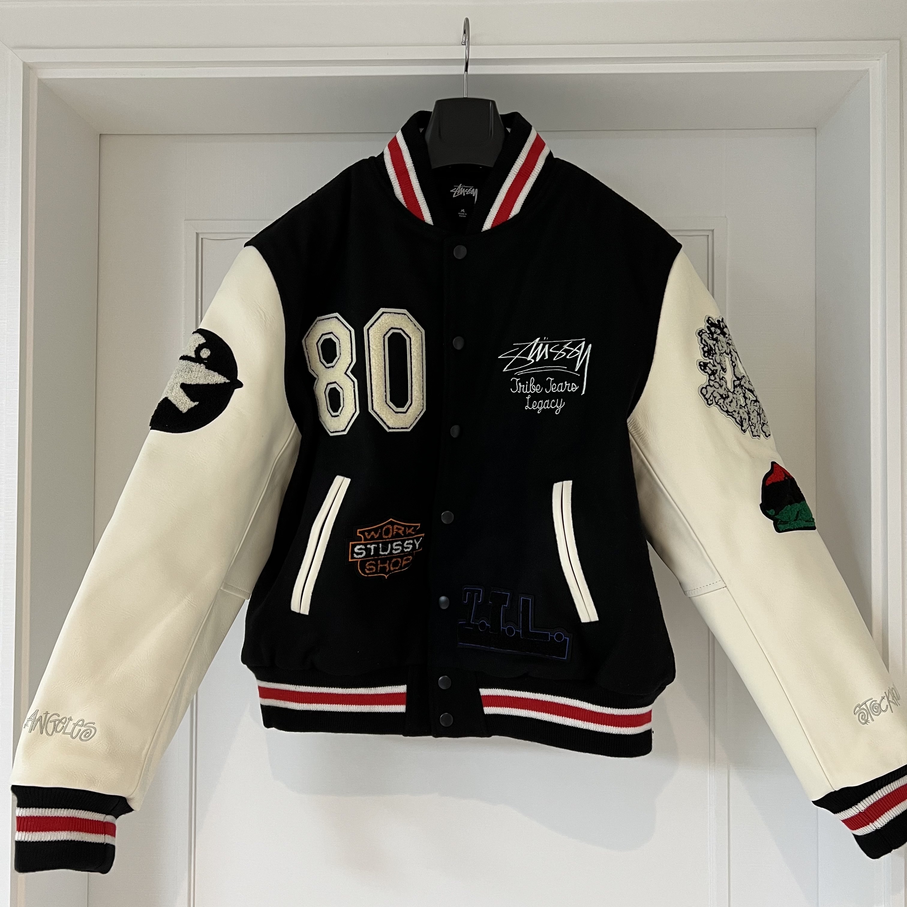 Stussy x Our Legacy x Denim Tears TTL Varsity Jacket Black 착용 스타일 - 1