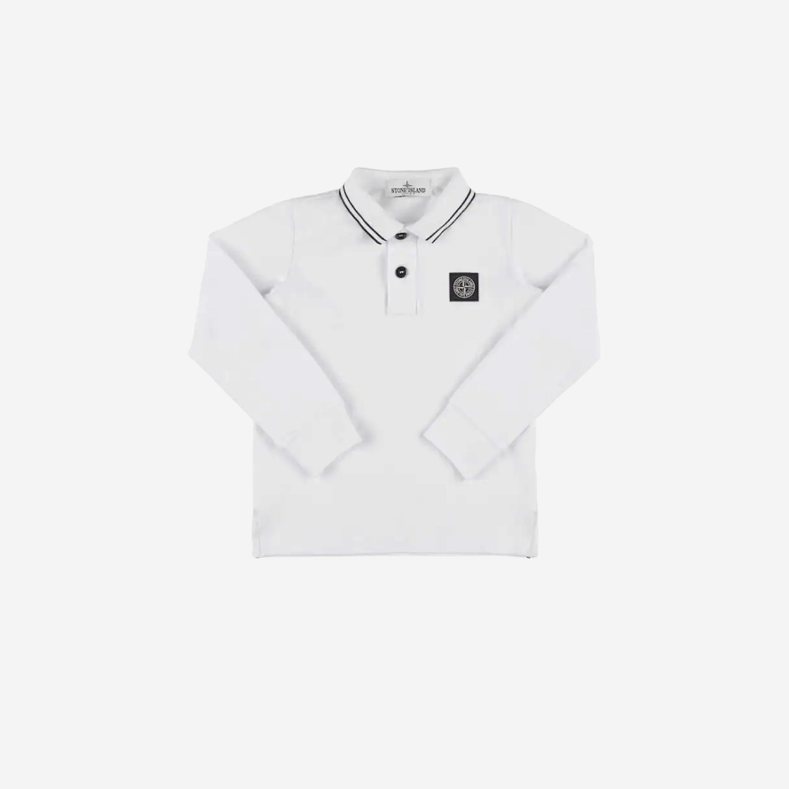 (Kids) Stone Island 20748 Long Sleeve Stretch Cotton Pique Polo Shirt White - 22FW 상세 이미지 1